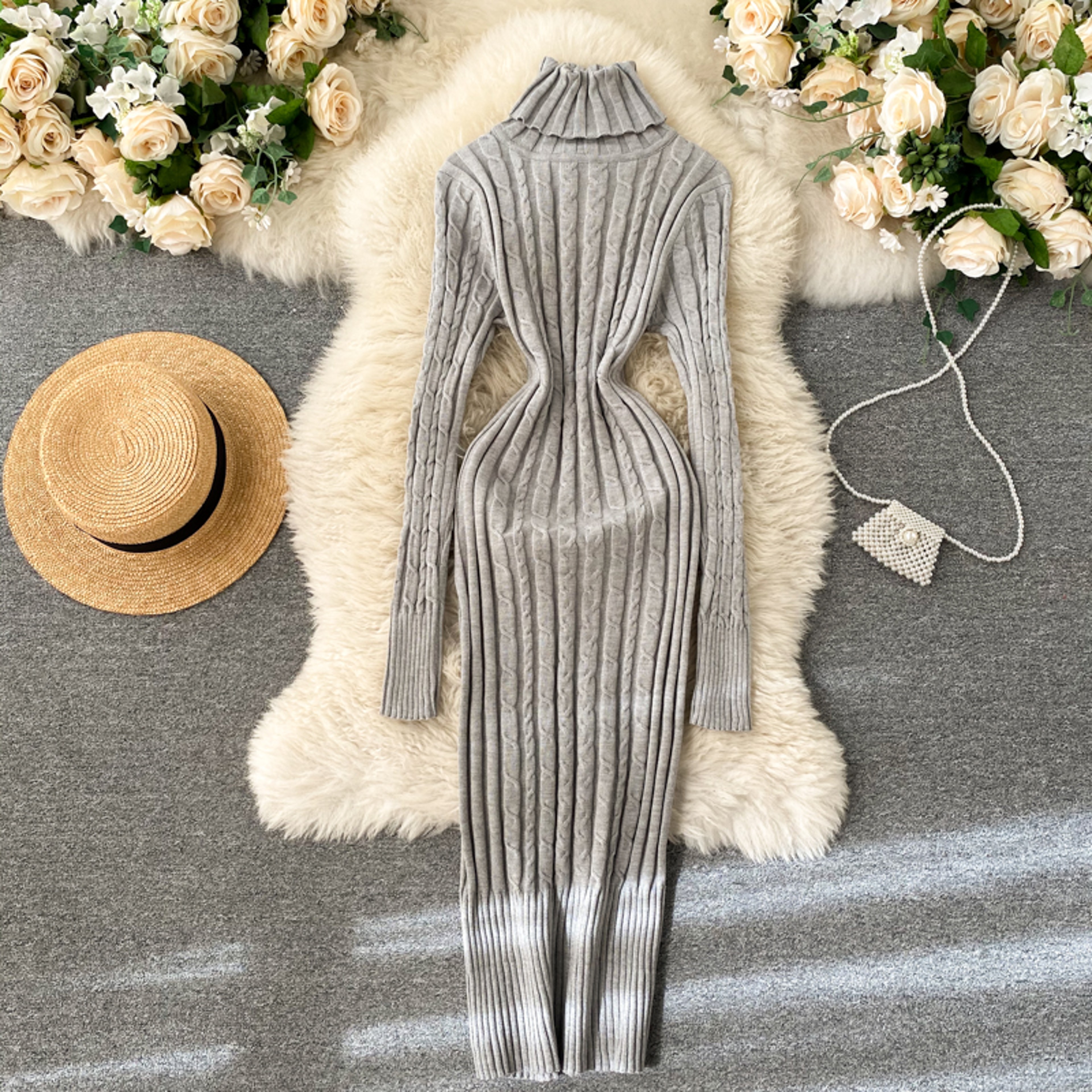Sheath Knitwear Office Dress, Wrap Knitted Long Sleeve, Bodycon Dress Female – view 2
