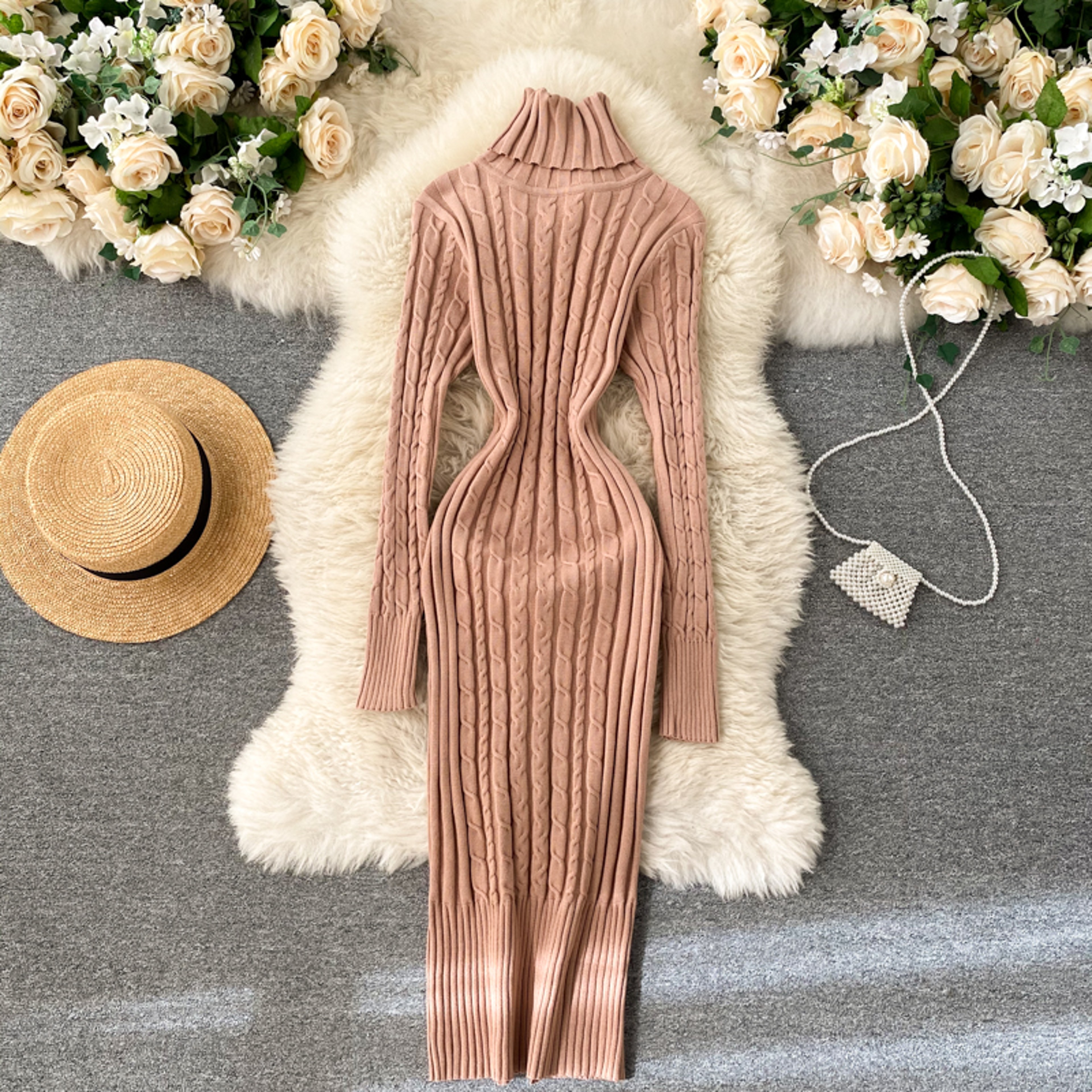 Sheath Knitwear Office Dress, Wrap Knitted Long Sleeve, Bodycon Dress Female – view 6