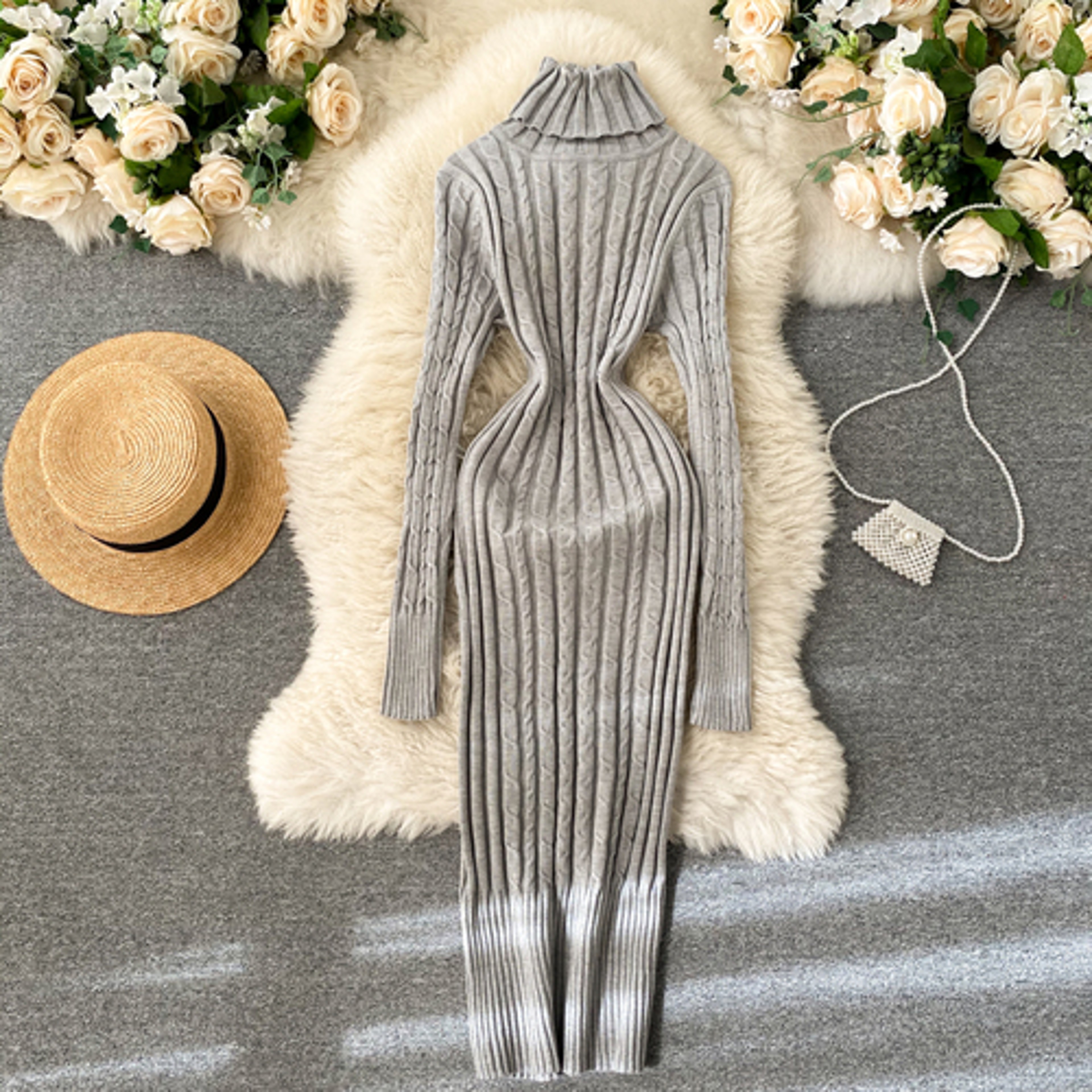 Sheath Knitwear Office Dress, Wrap Knitted Long Sleeve, Bodycon Dress Female – view 9