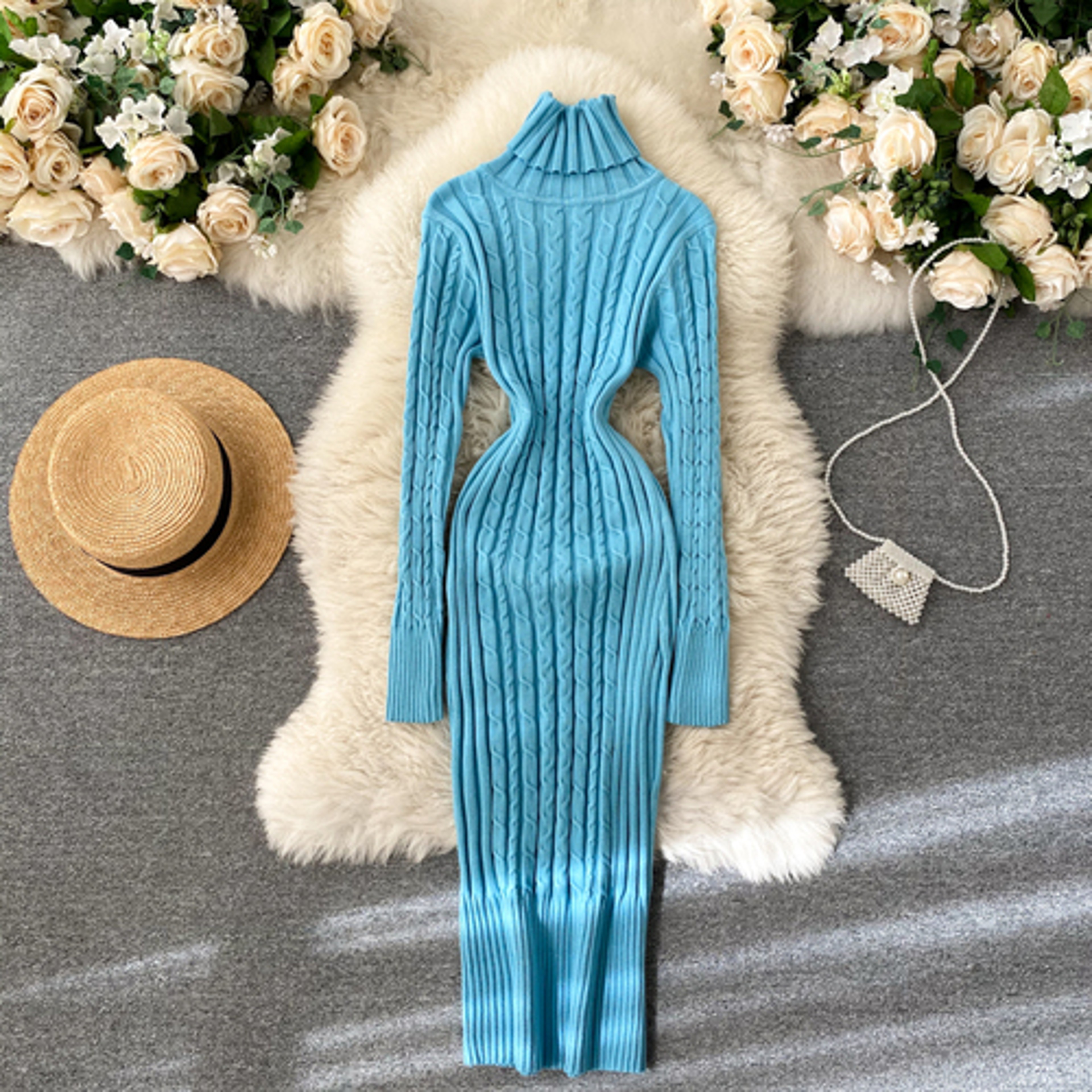 Sheath Knitwear Office Dress, Wrap Knitted Long Sleeve, Bodycon Dress Female – view 10