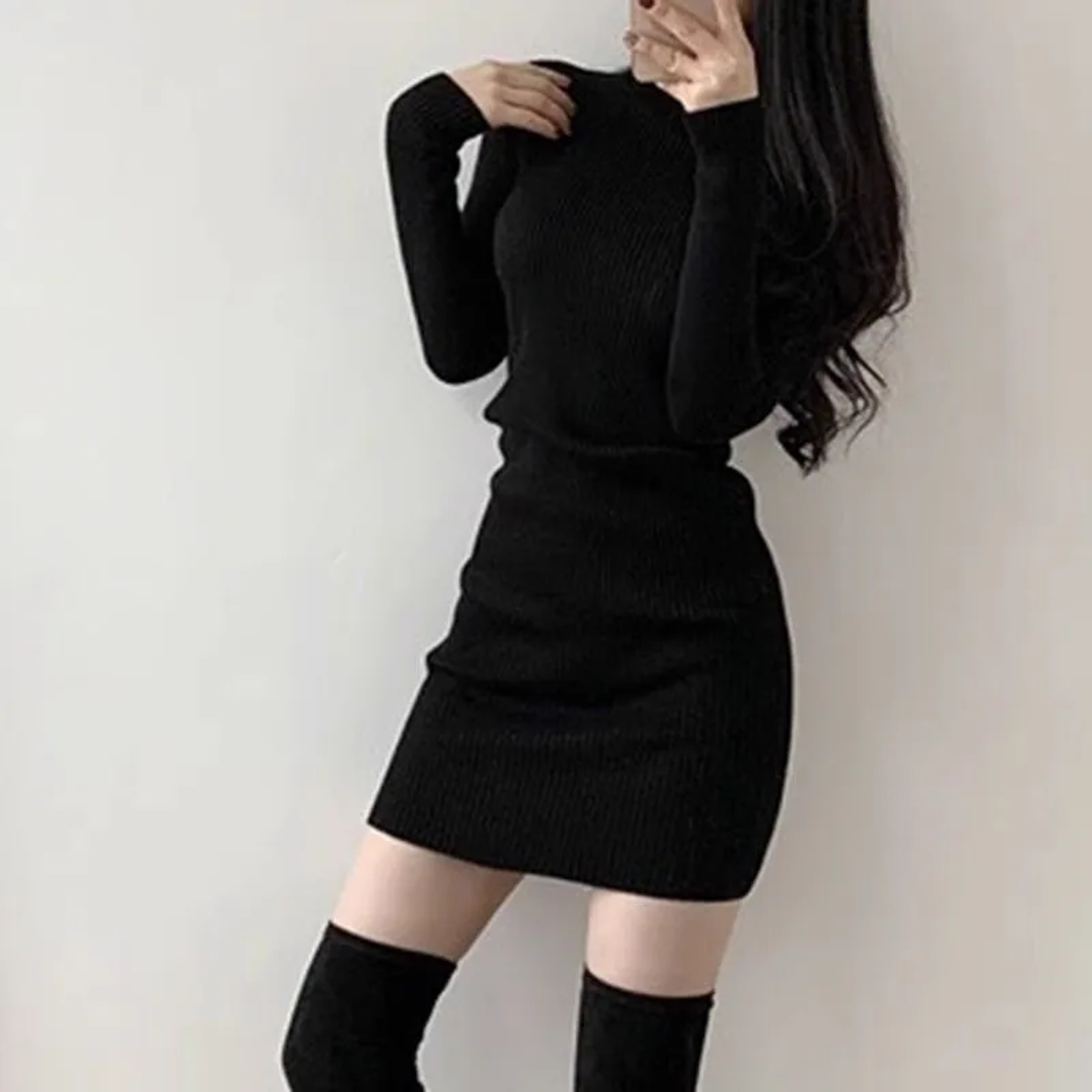 Sexy Slim Turtleneck Sweater Dress Women, Streetwear Bodycon Mini, Thick Basic Bottoming Dress Lady – view 5