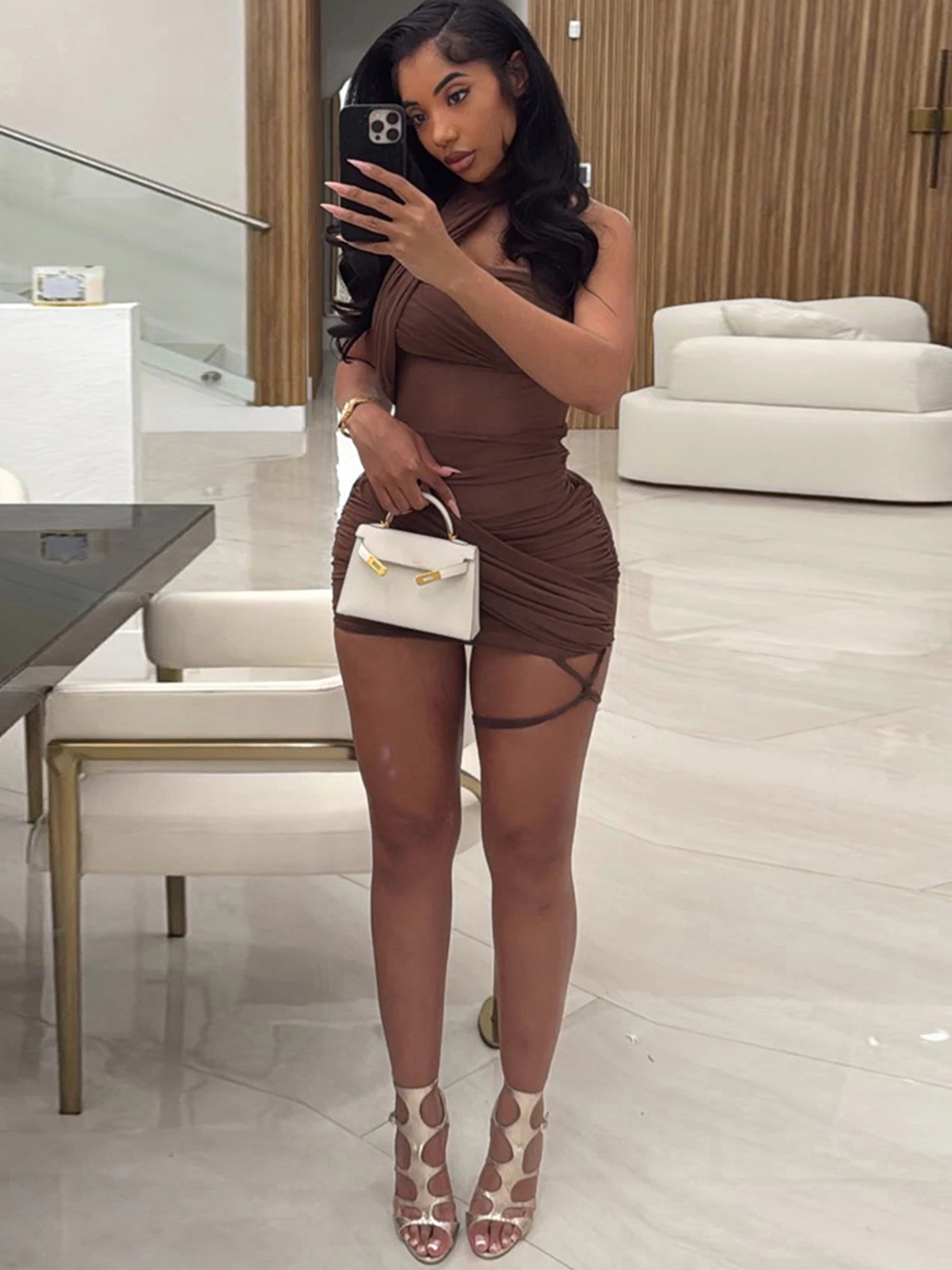 Mesh Cross Irregular Women Mini Dress, Sexy Slash Neck Sleeveless Hollow Slim Party Clubwear Vestidos Mujer – view 10