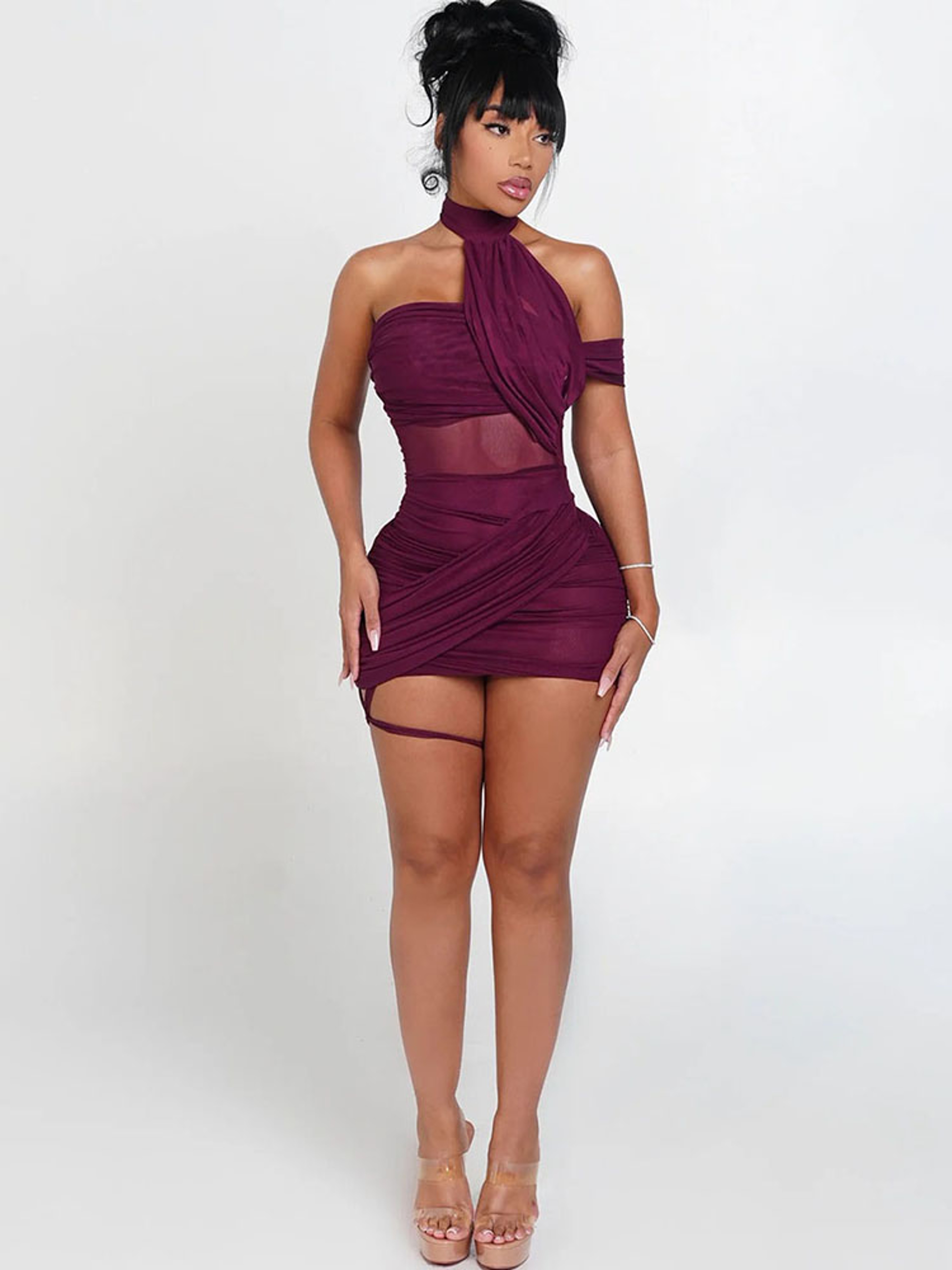 Mesh Cross Irregular Women Mini Dress, Sexy Slash Neck Sleeveless Hollow Slim Party Clubwear Vestidos Mujer – view 9