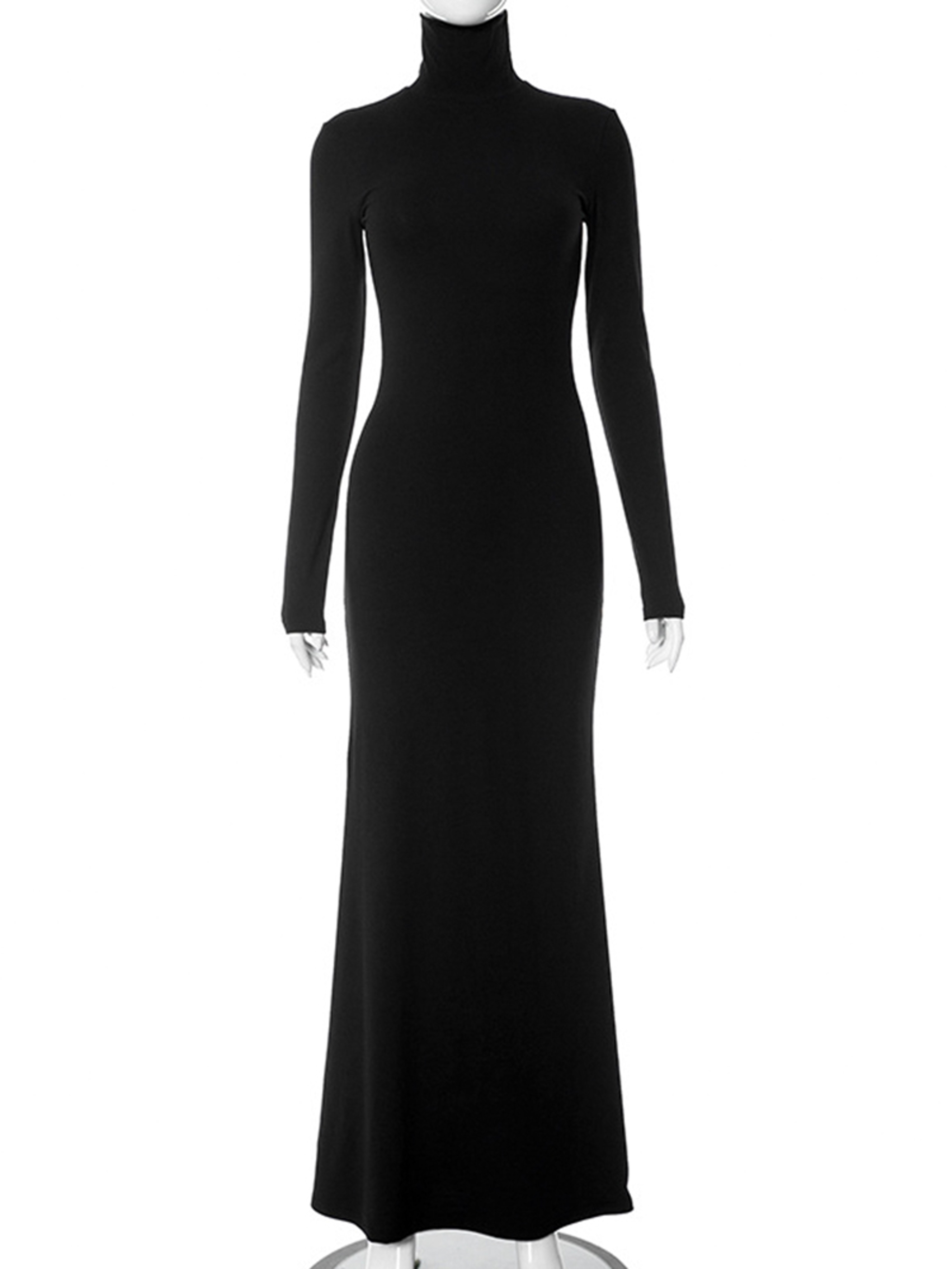 Elegant Dresses For Women, Sexy Solid Turtleneck, Full Sleeves Sheath Long Party Dress, Female Fashion Vestidos – view 6