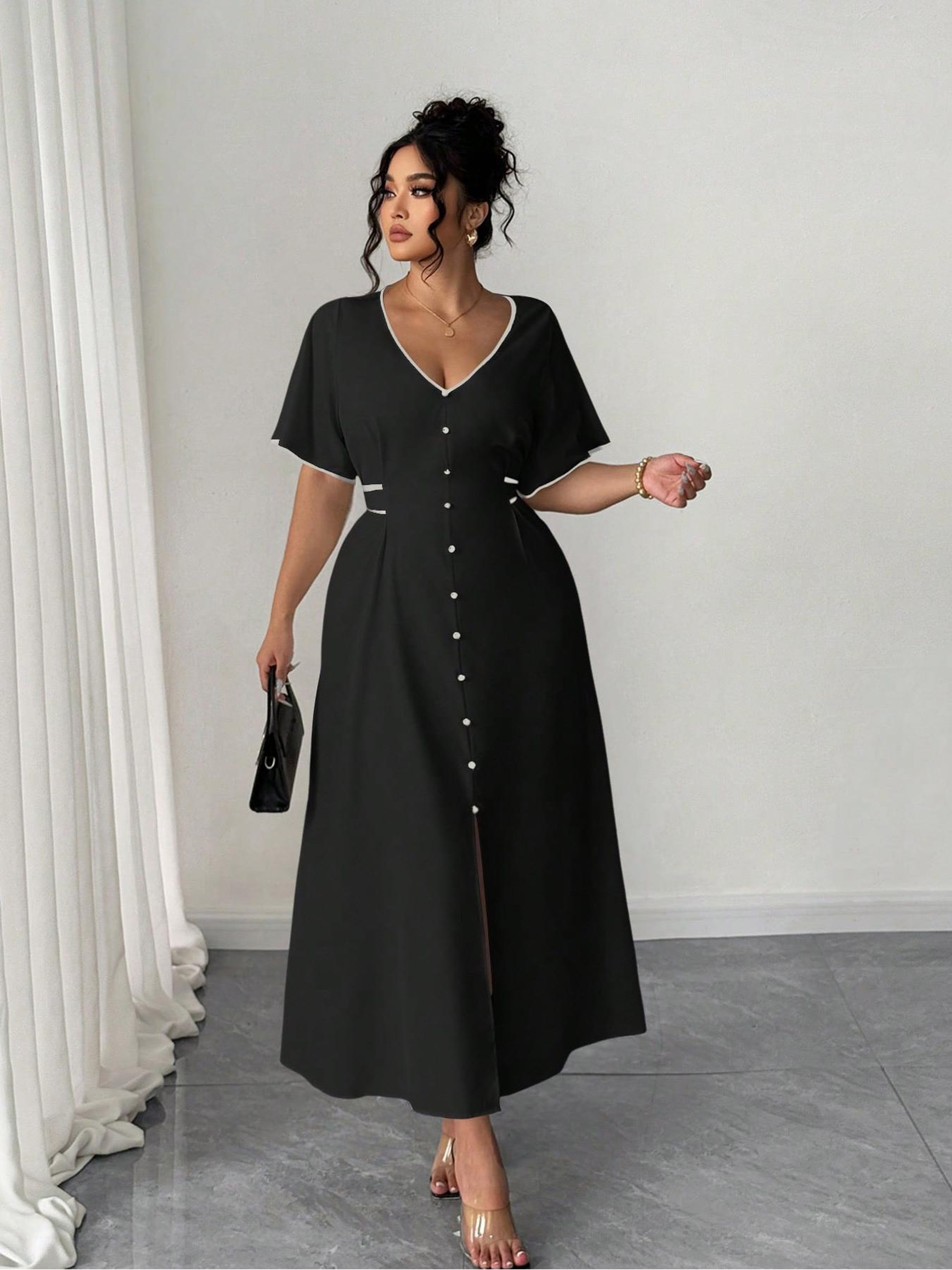 Floral Casual Plus Size Dress for Women, Comfortable Fitted Woven Fabric, Fashion for Spring & Fall – view 1