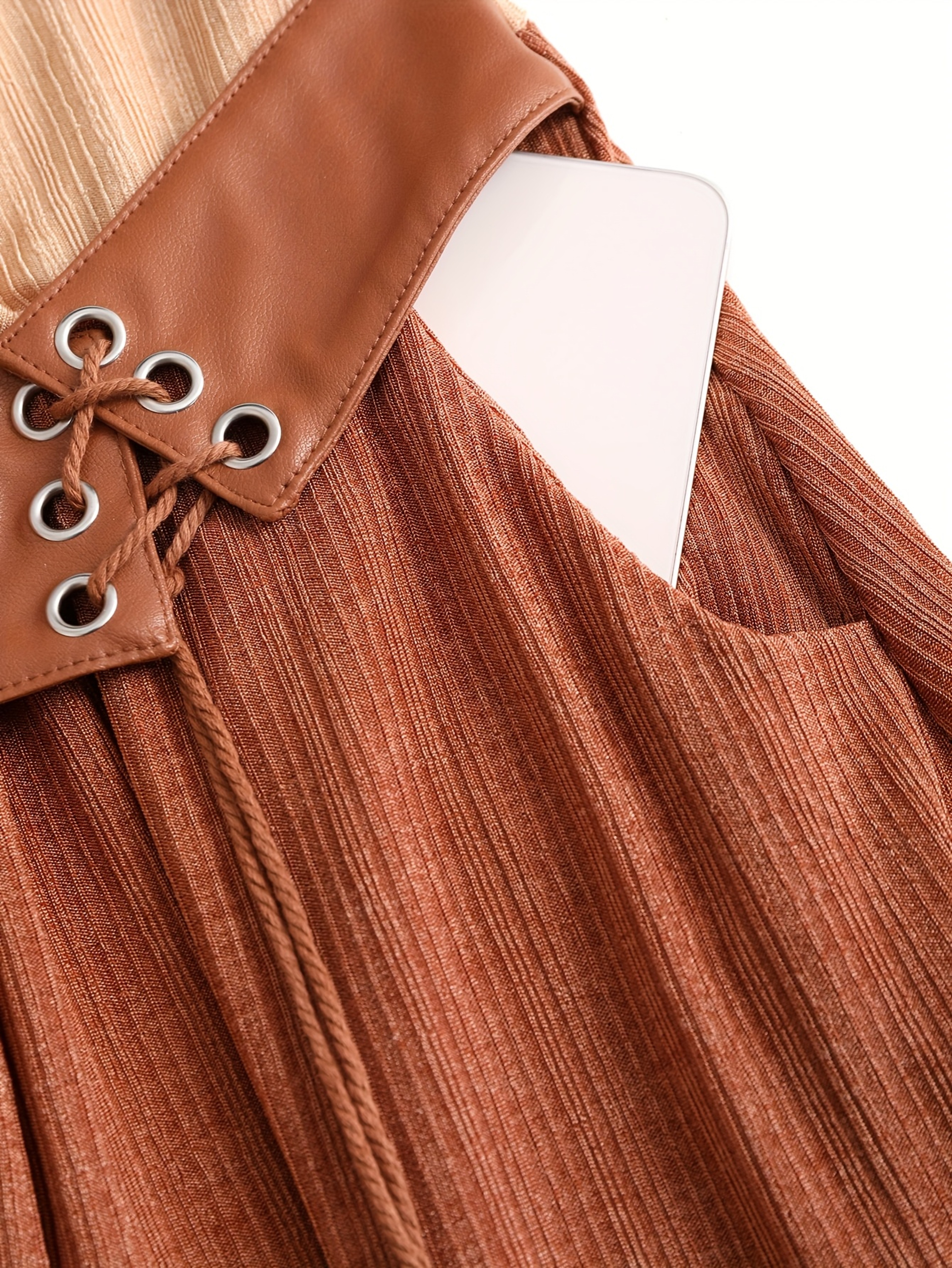 Plus-Size Women's European and American Fashion Dress with Patchwork, Tie, Hemp Rope, Tassel Pockets, Ruffled Hem, – view 5
