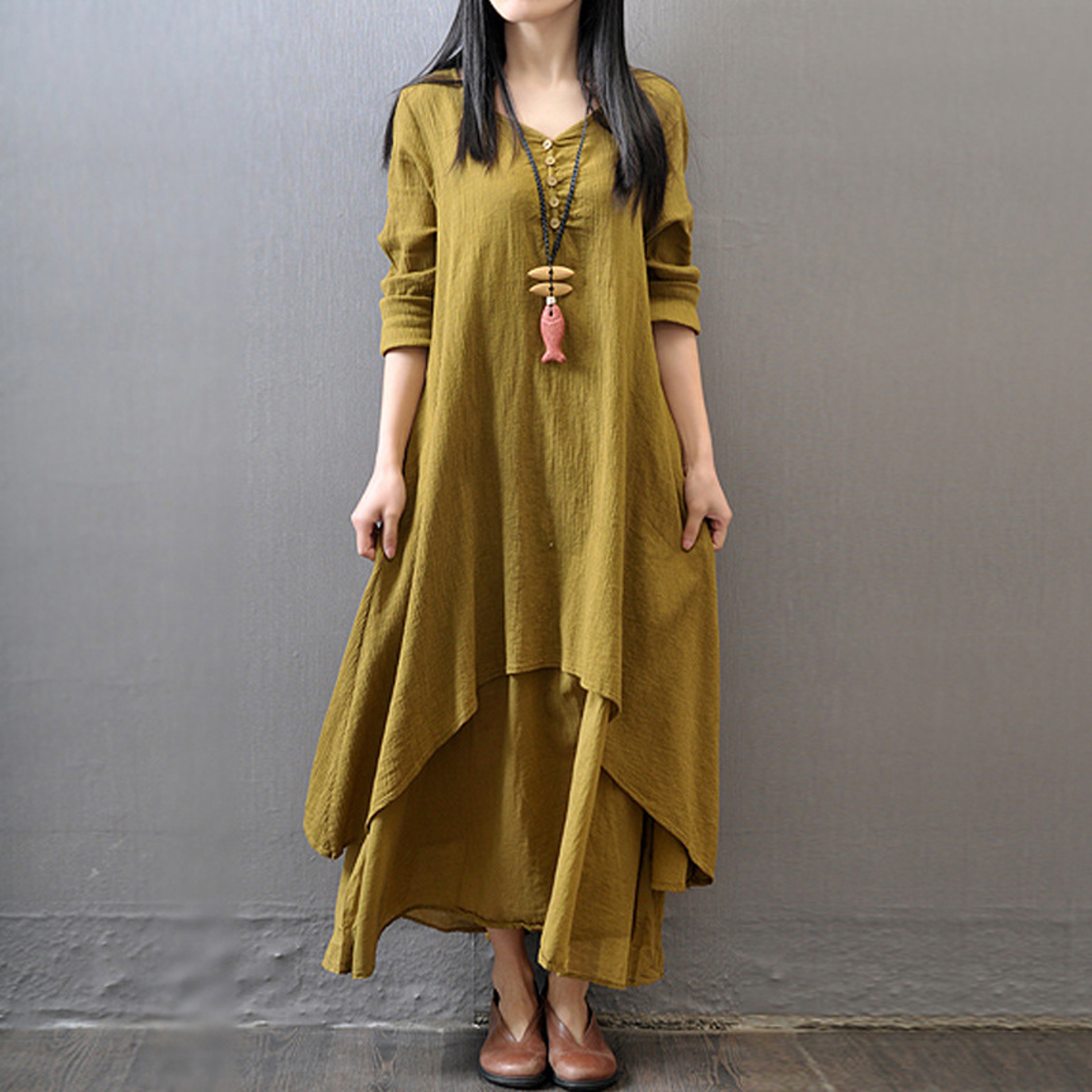 Comfy Loose Long Sleeve Robe, Mori Girl Style Dress for Women, Casual Plus Size Long Skirt – view 4