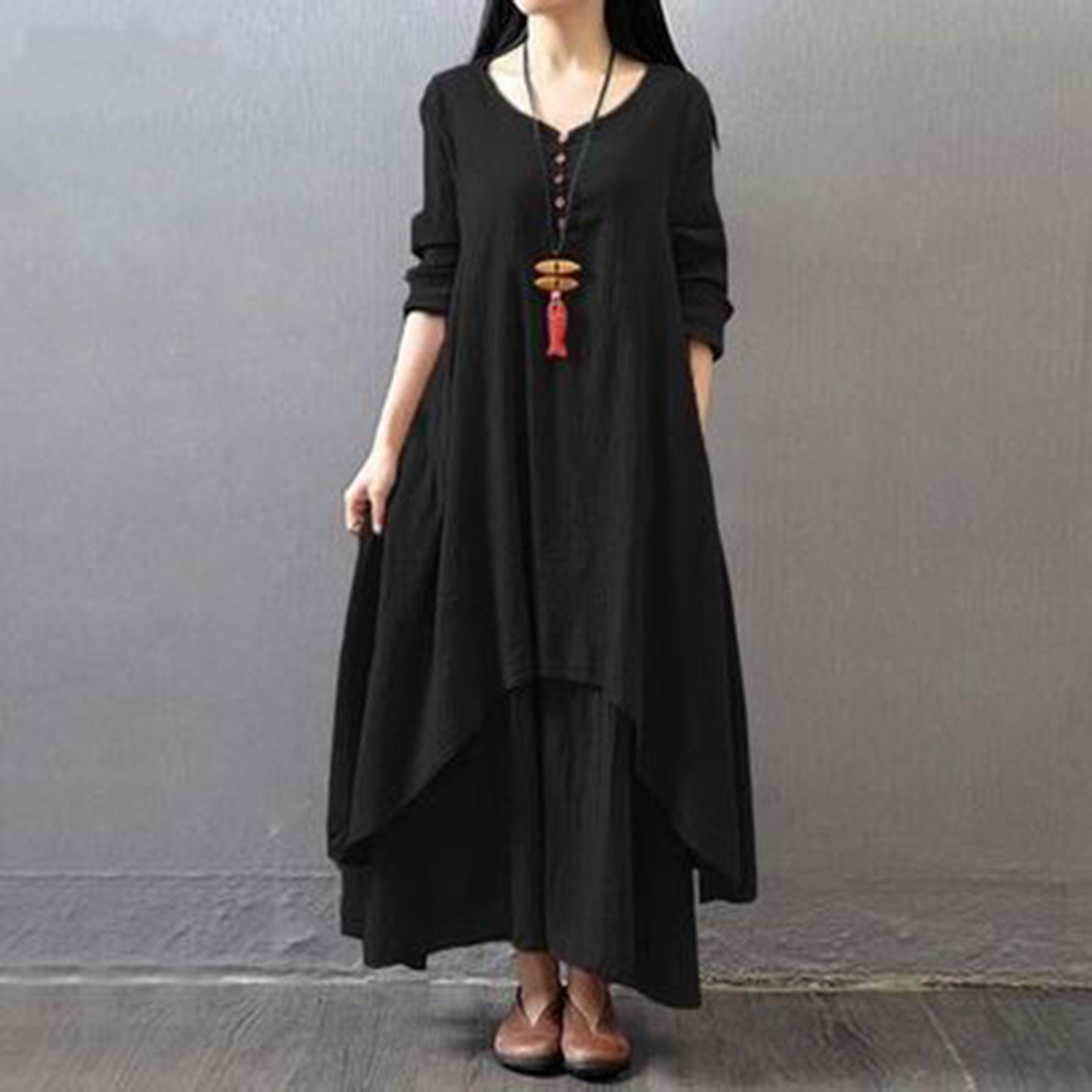 Comfy Loose Long Sleeve Robe, Mori Girl Style Dress for Women, Casual Plus Size Long Skirt – view 5