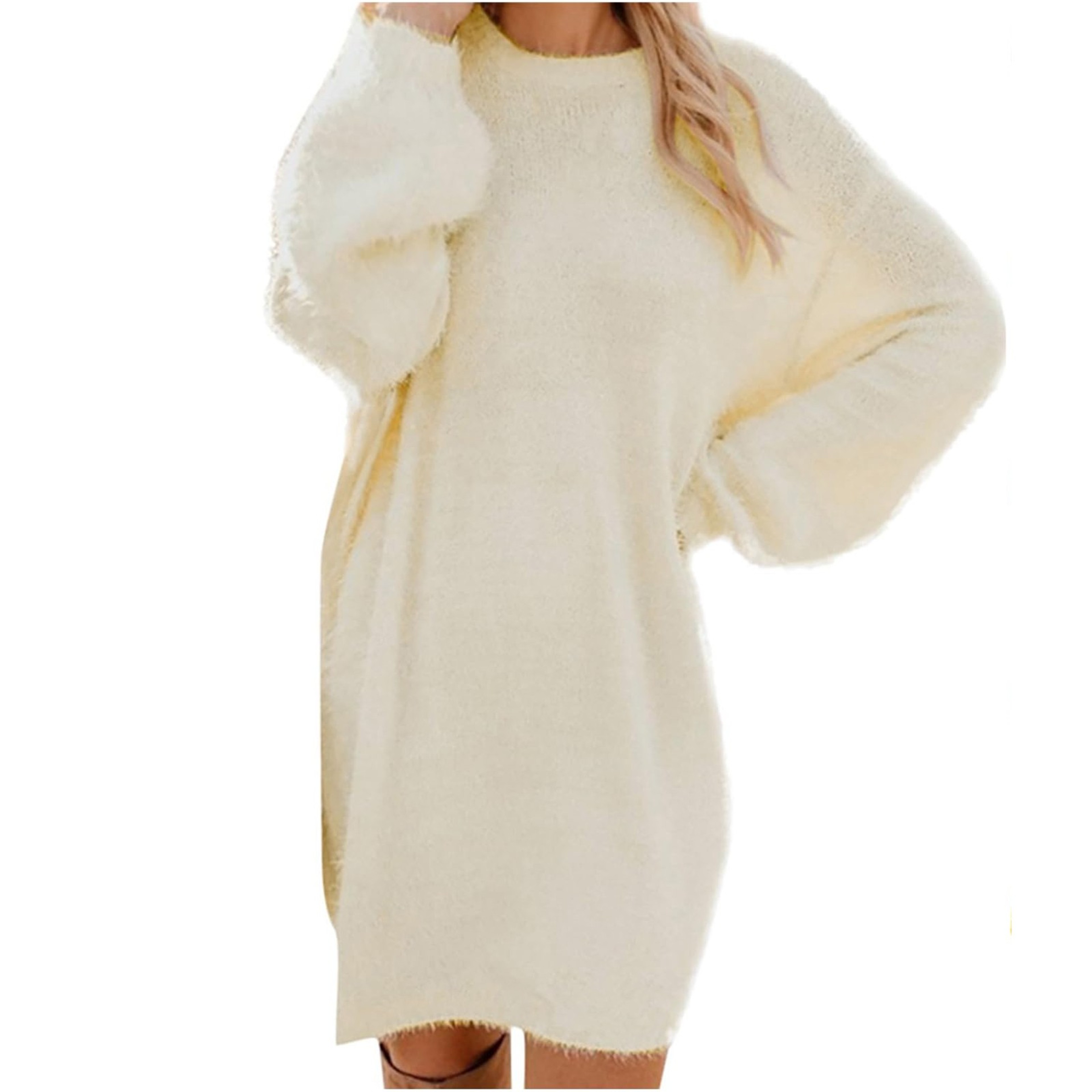 Oversized Basic Ladies Cloth, Women Winter Sweater Knit Crewneck, Warm Long Sleeve Casual Dress – view 9