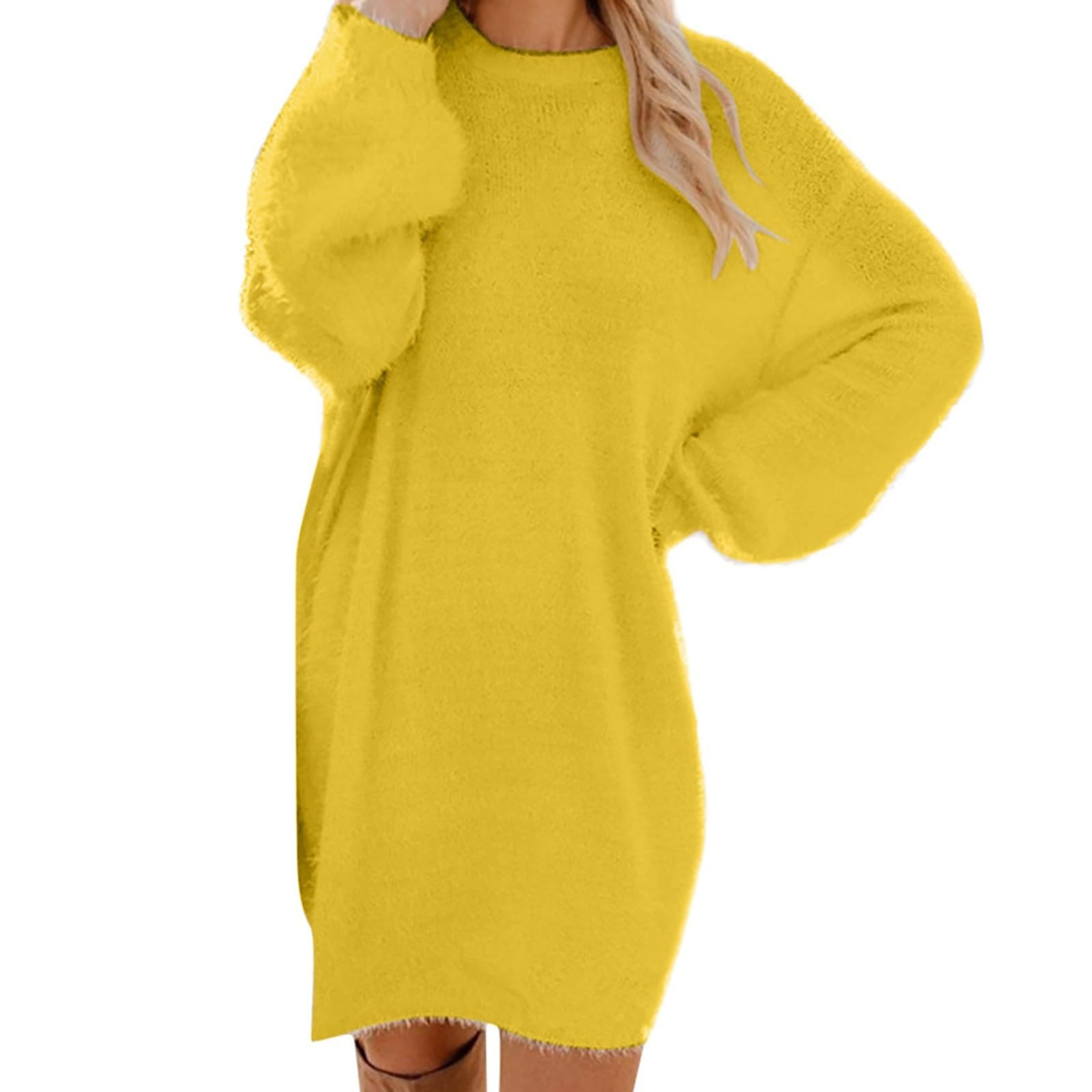 Oversized Basic Ladies Cloth, Women Winter Sweater Knit Crewneck, Warm Long Sleeve Casual Dress – view 15