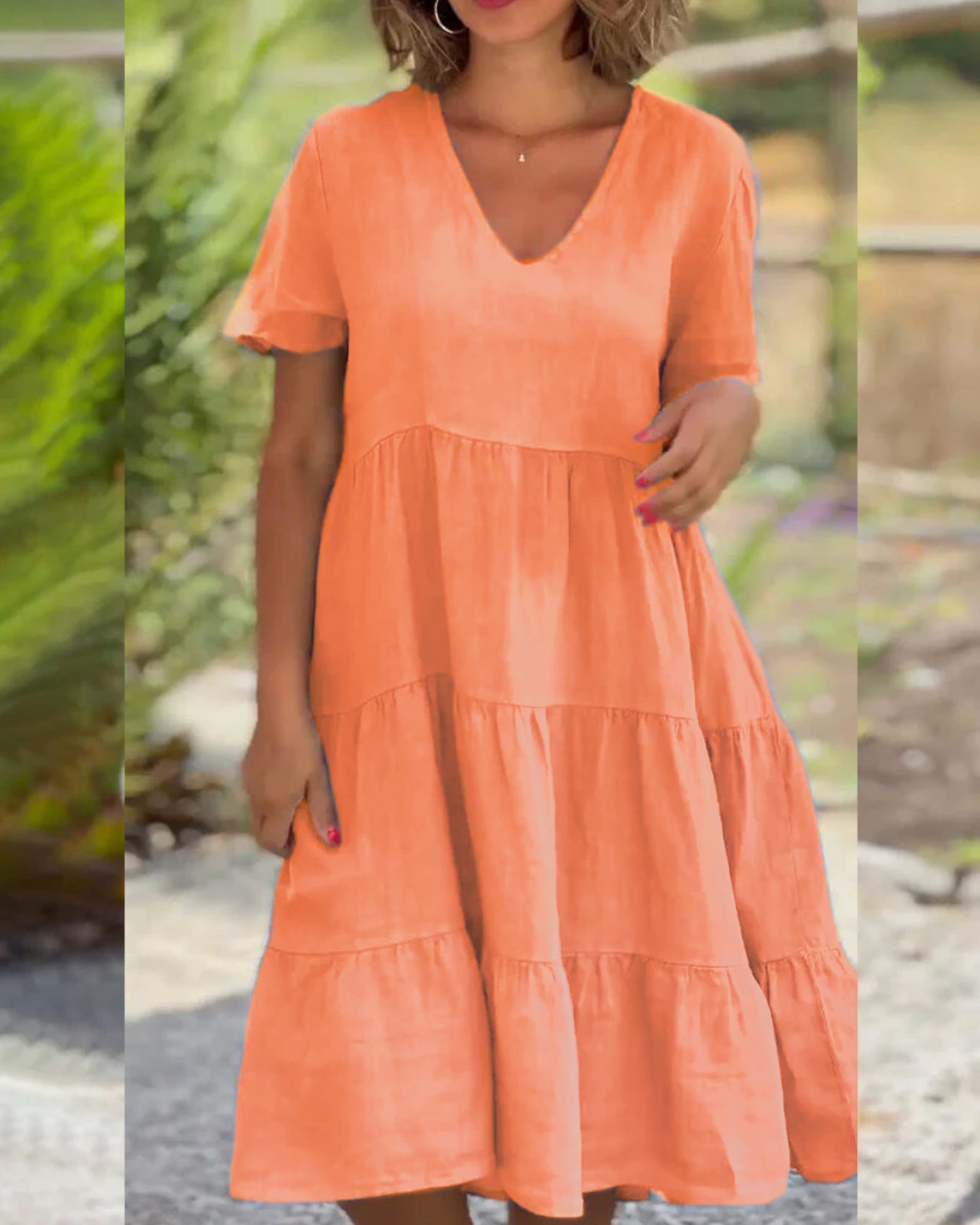 Solid V-neck Large Swing Loose Dress for Summer Sweet Style – view 9
