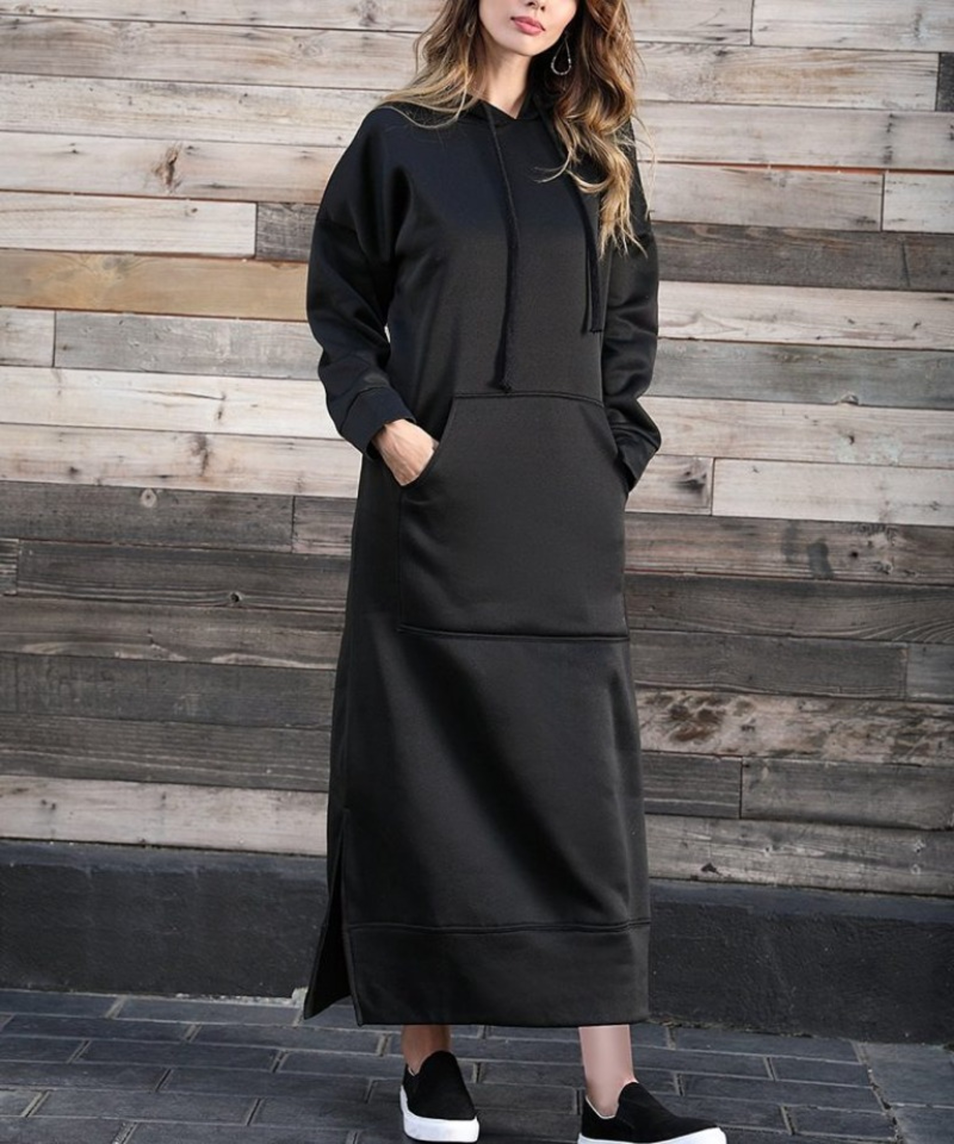 Cozy Hooded Winter Sweatshirt Dress for Women Casual Midi Hoodie Dress – view 2