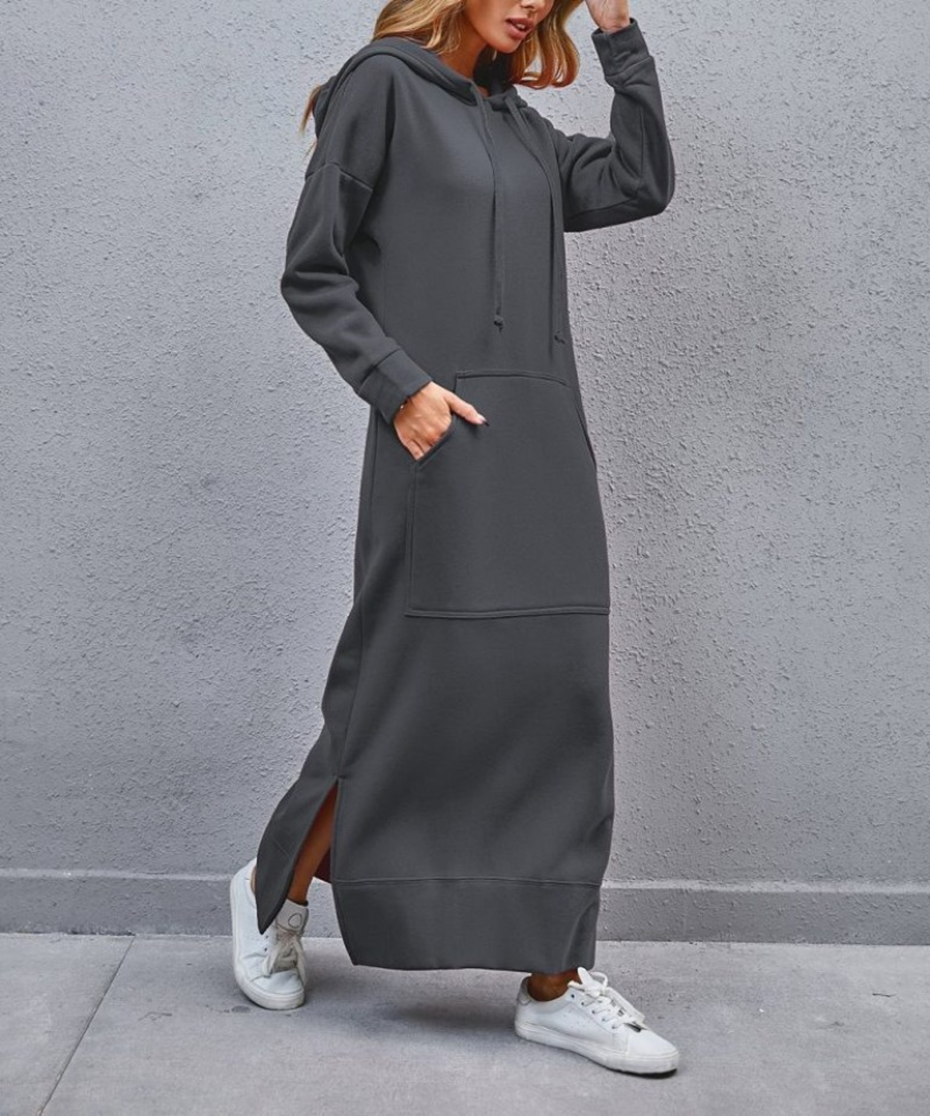 Cozy Hooded Winter Sweatshirt Dress for Women Casual Midi Hoodie Dress – view 3