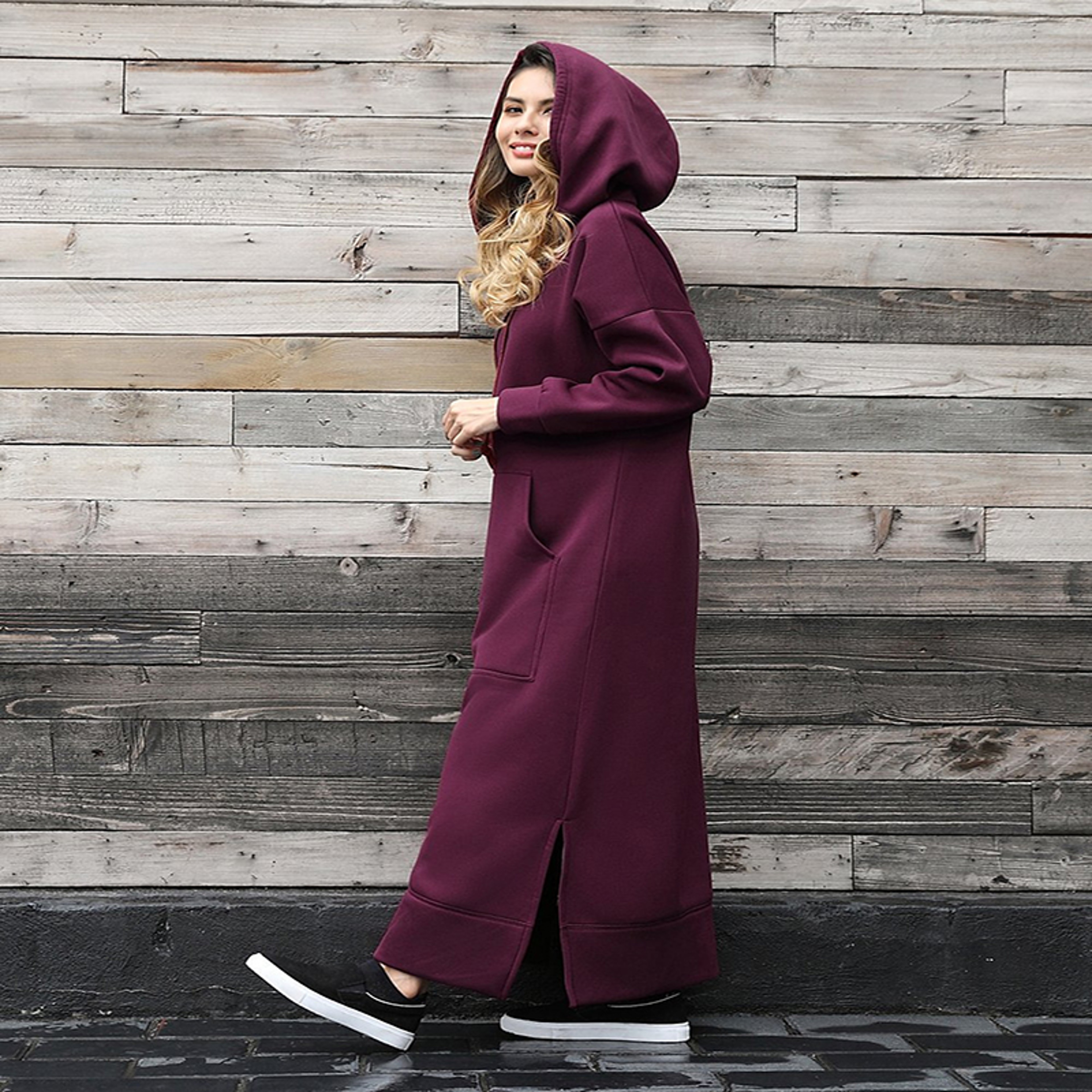 Cozy Hooded Winter Sweatshirt Dress for Women Casual Midi Hoodie Dress – view 10