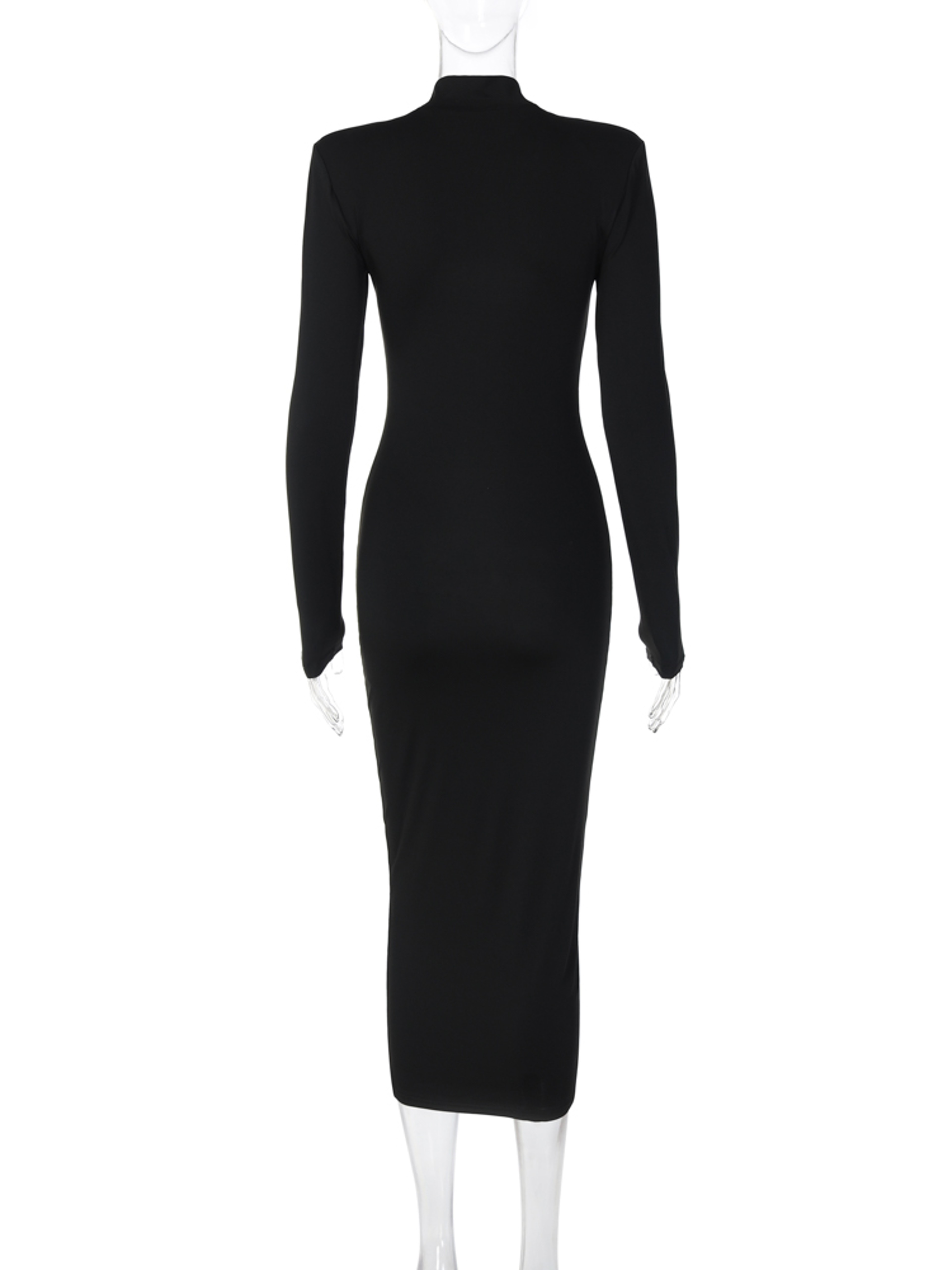 Fashion Turtleneck Long Sleeves Black Sexy Bodycon Maxi Prom Dress, Fall Casual Clothes, Streetwear Party Festival – view 6