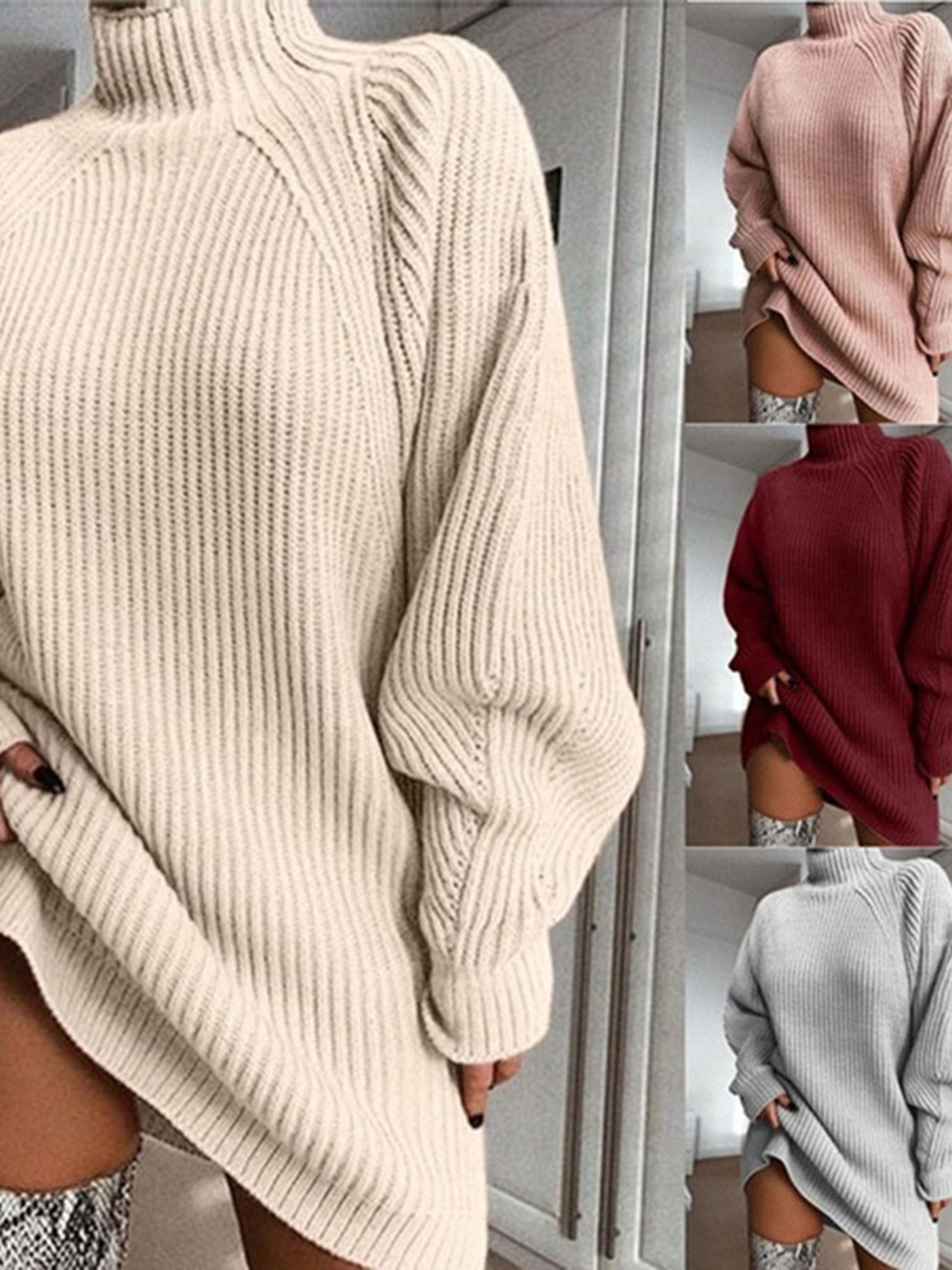 Autumn Solid Long Sleeve Women Turtleneck Sweater Dress, Casual Elegant Mini, Winter Clothes – view 6