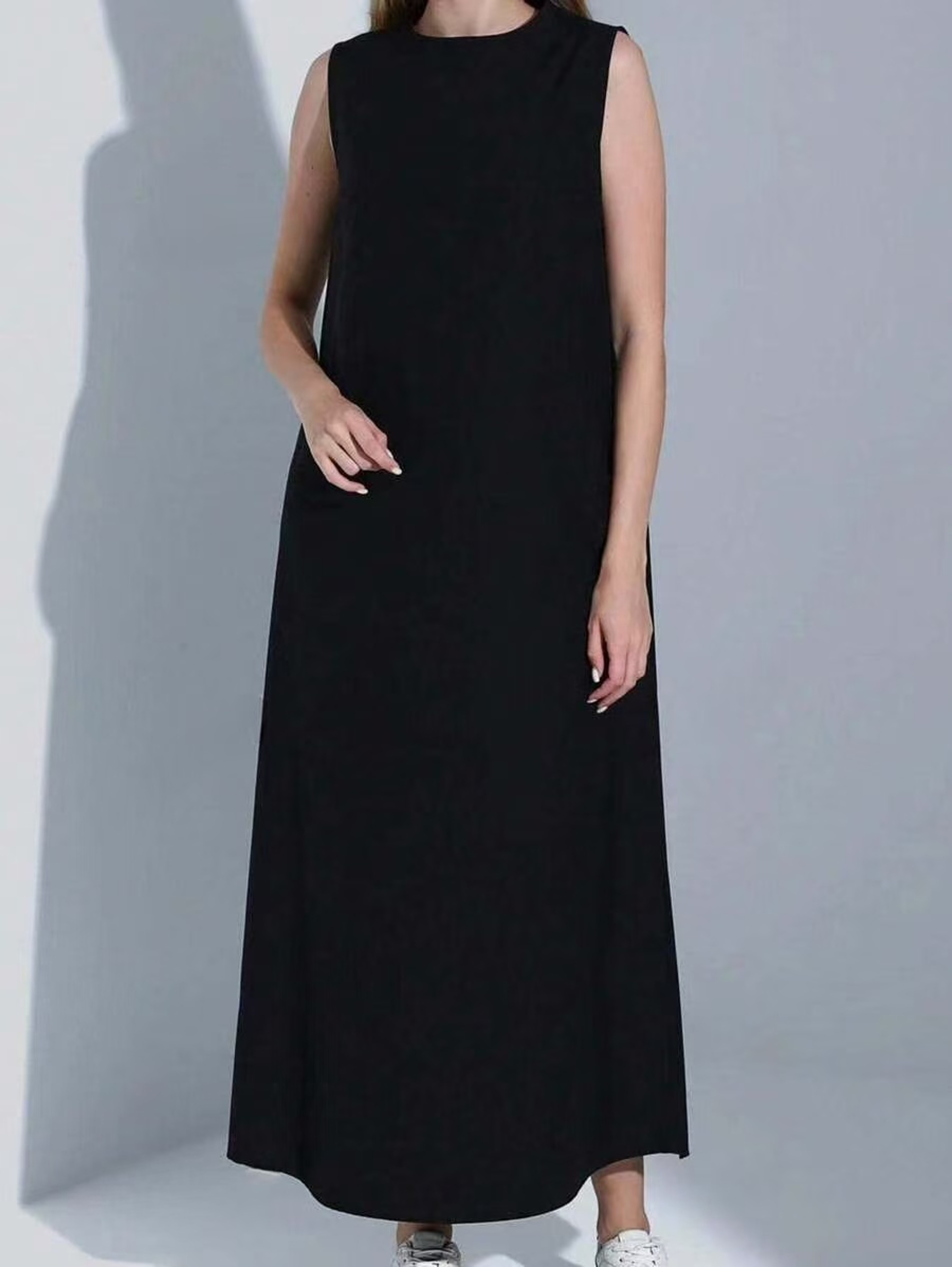 Women Dress Casual Vest Loose Draped Straight Skirt Round Neck 4