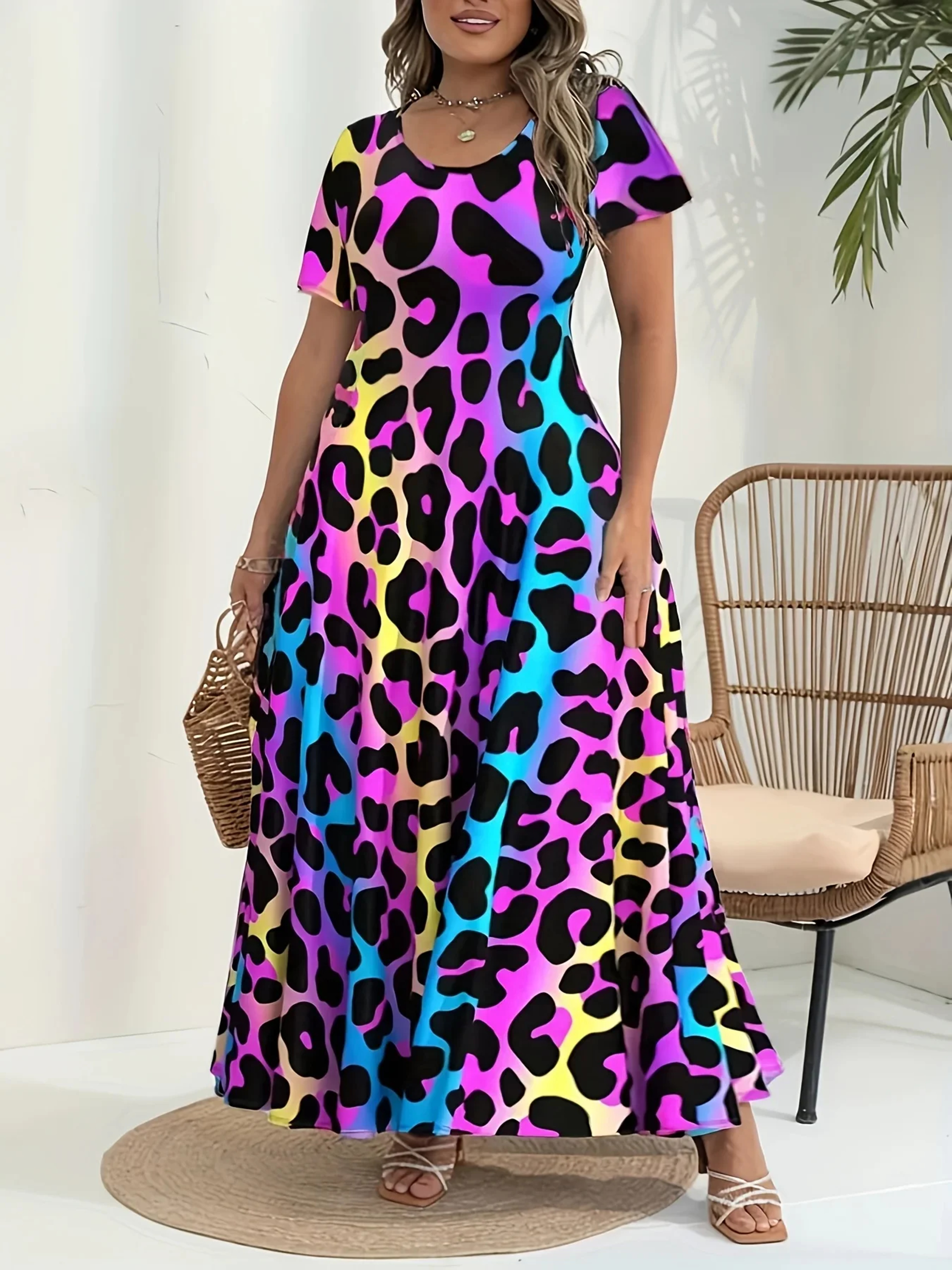 Women Popular Large Size Printed Dress With Belt Long Sleeve Womens Clothing Fashionable Long Dress 4