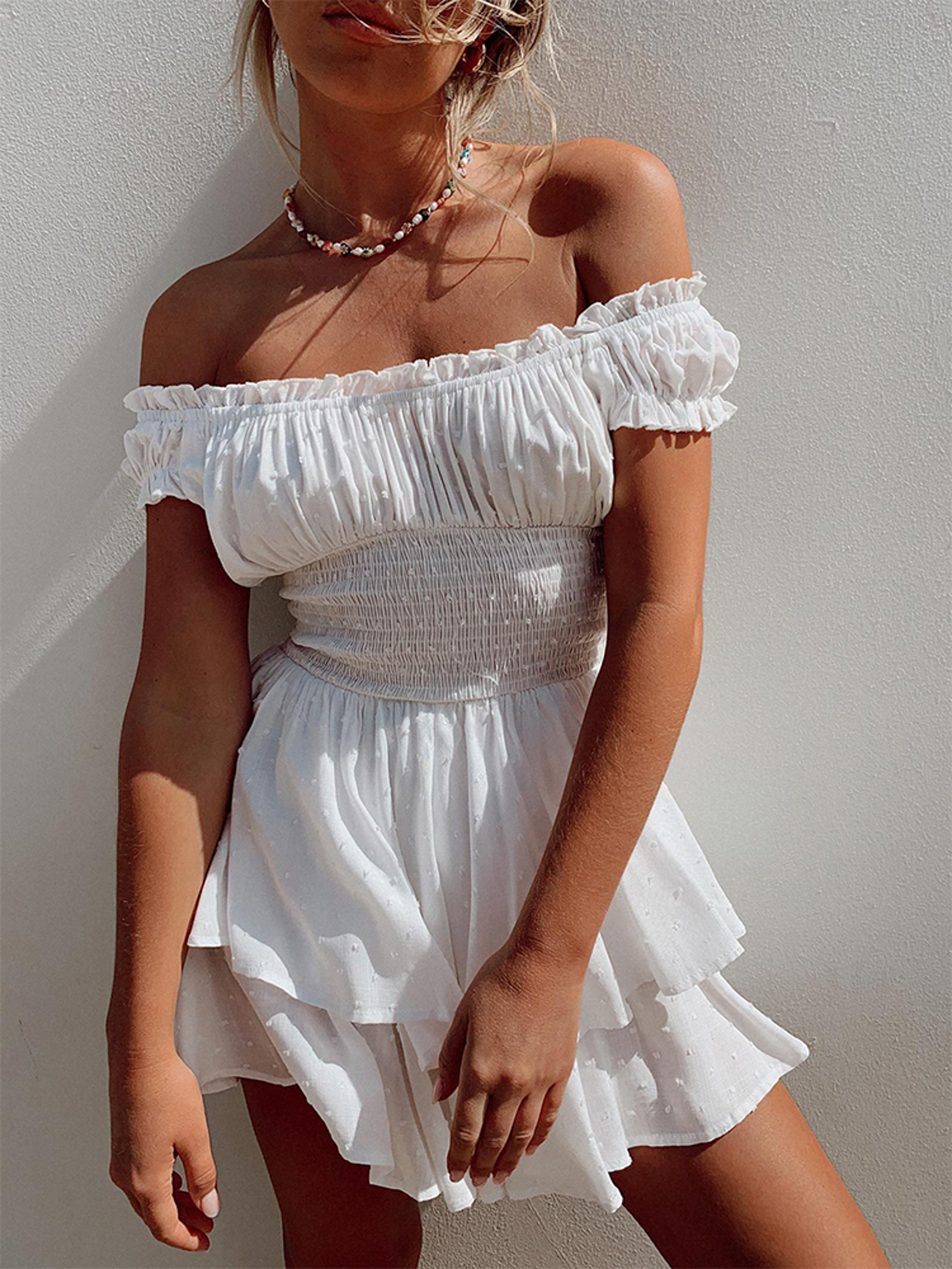 Sexy Summer Mini Dress Women One Shoulder Wrap Slim Fit Short Sleeve Pure Color Waist Hottie 0