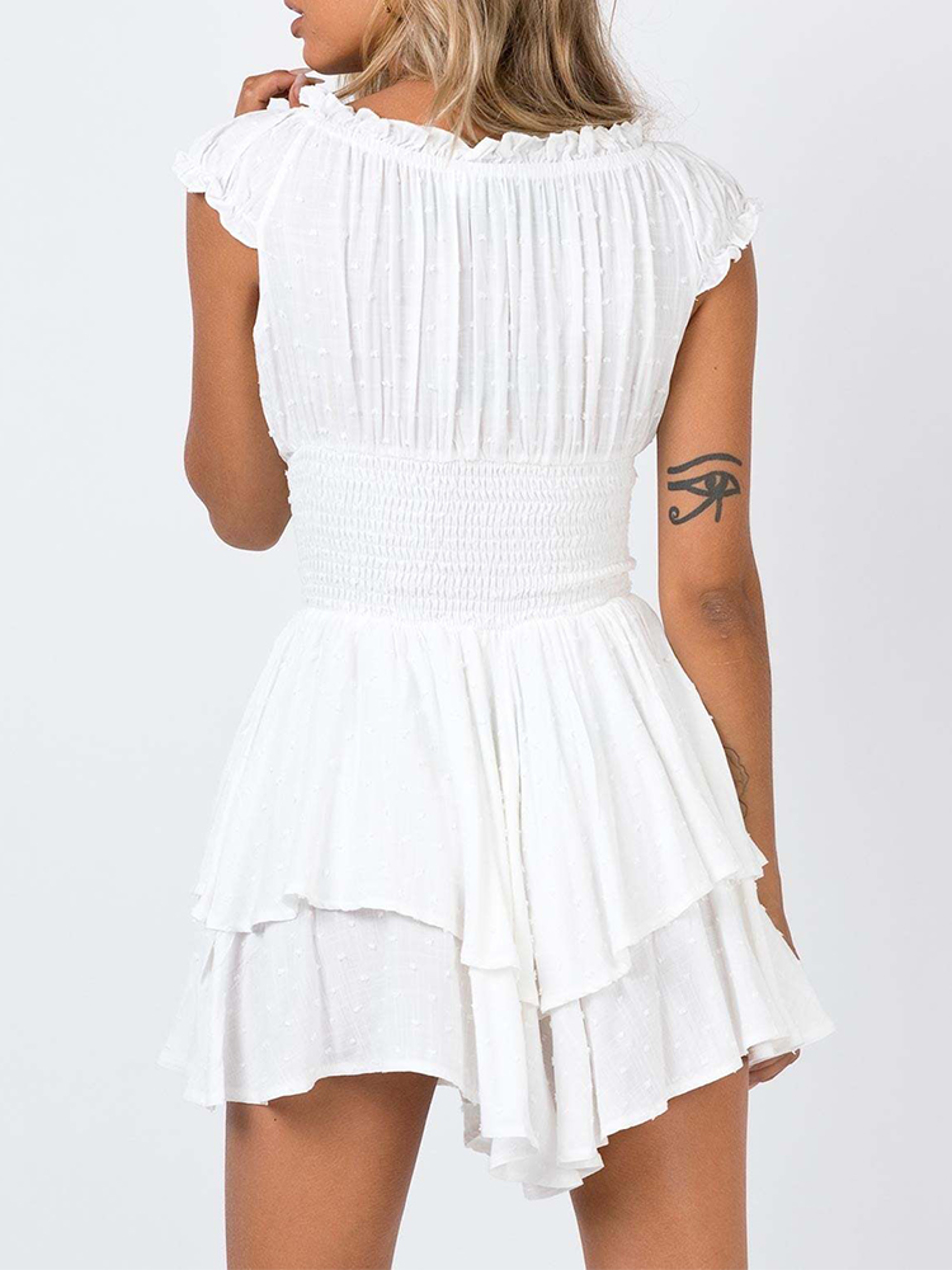 Sexy Summer Mini Dress Women One Shoulder Wrap Slim Fit Short Sleeve Pure Color Waist Hottie 2