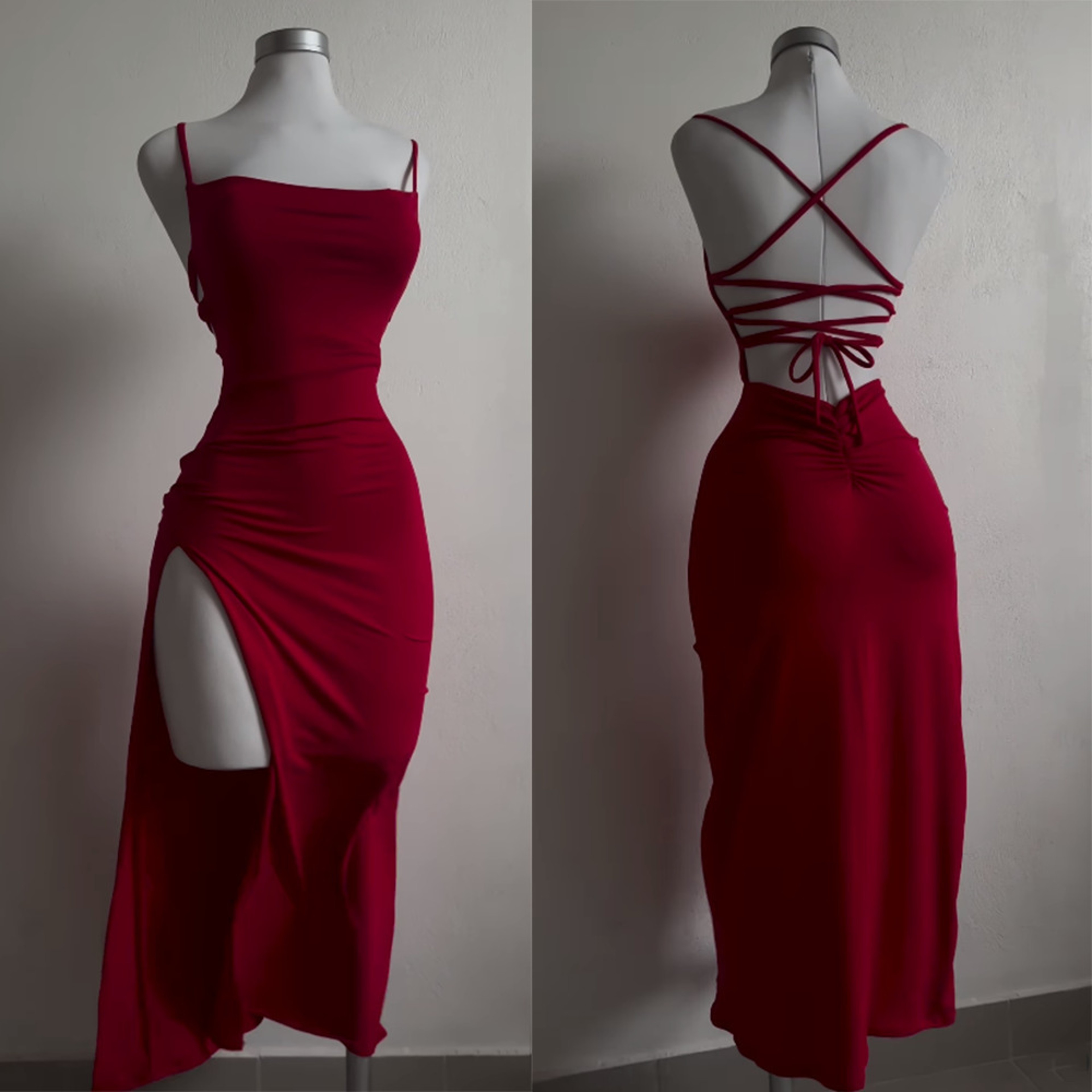 High Street Female Suspender Robes Sexy Backless Lace Up Long Dress Women Split Bodycon Party Dress 6