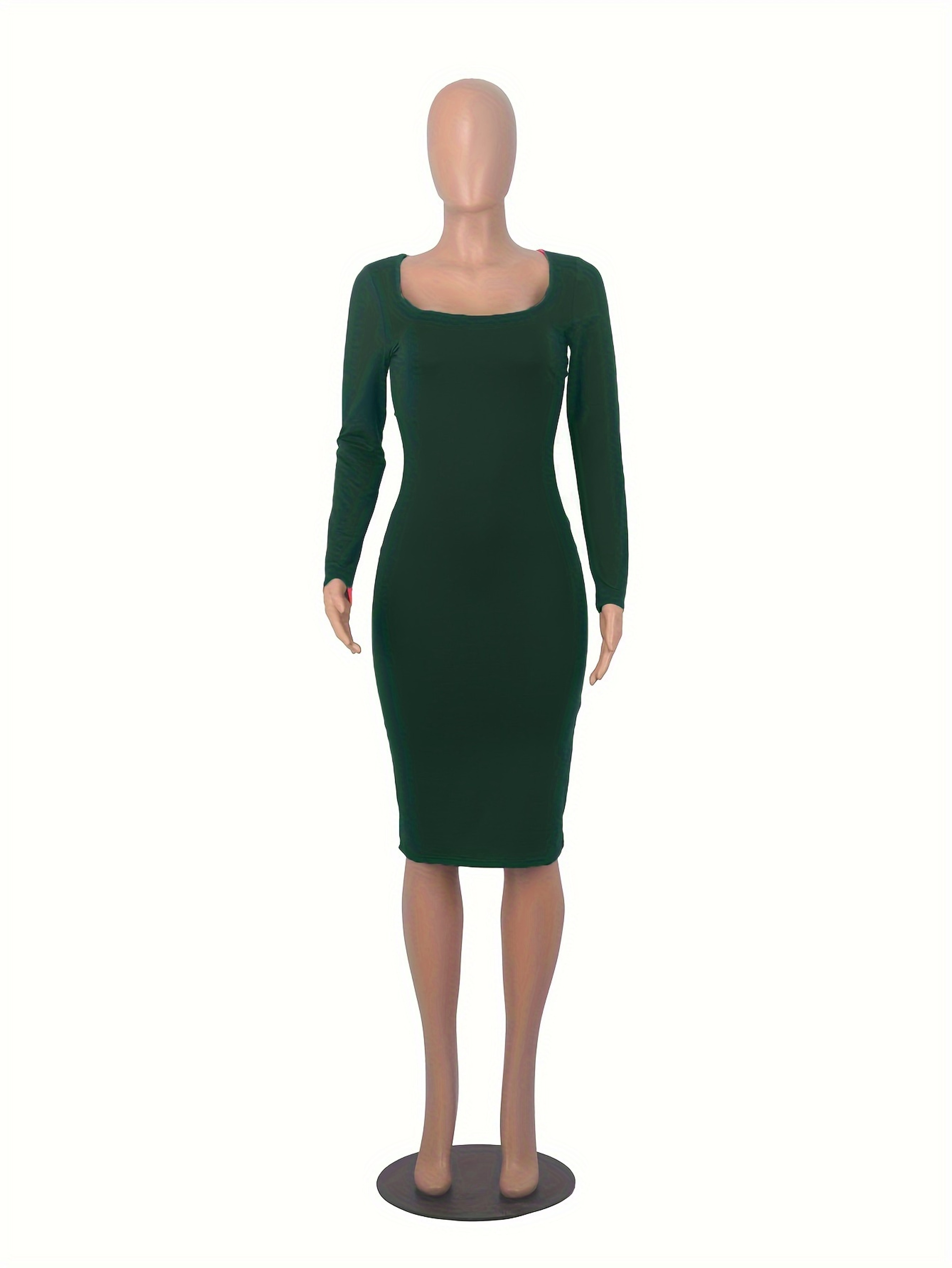 Stretch Winter Dress Womens Long Sleeve U-Neck Bodycon Midi Jumper – view 3