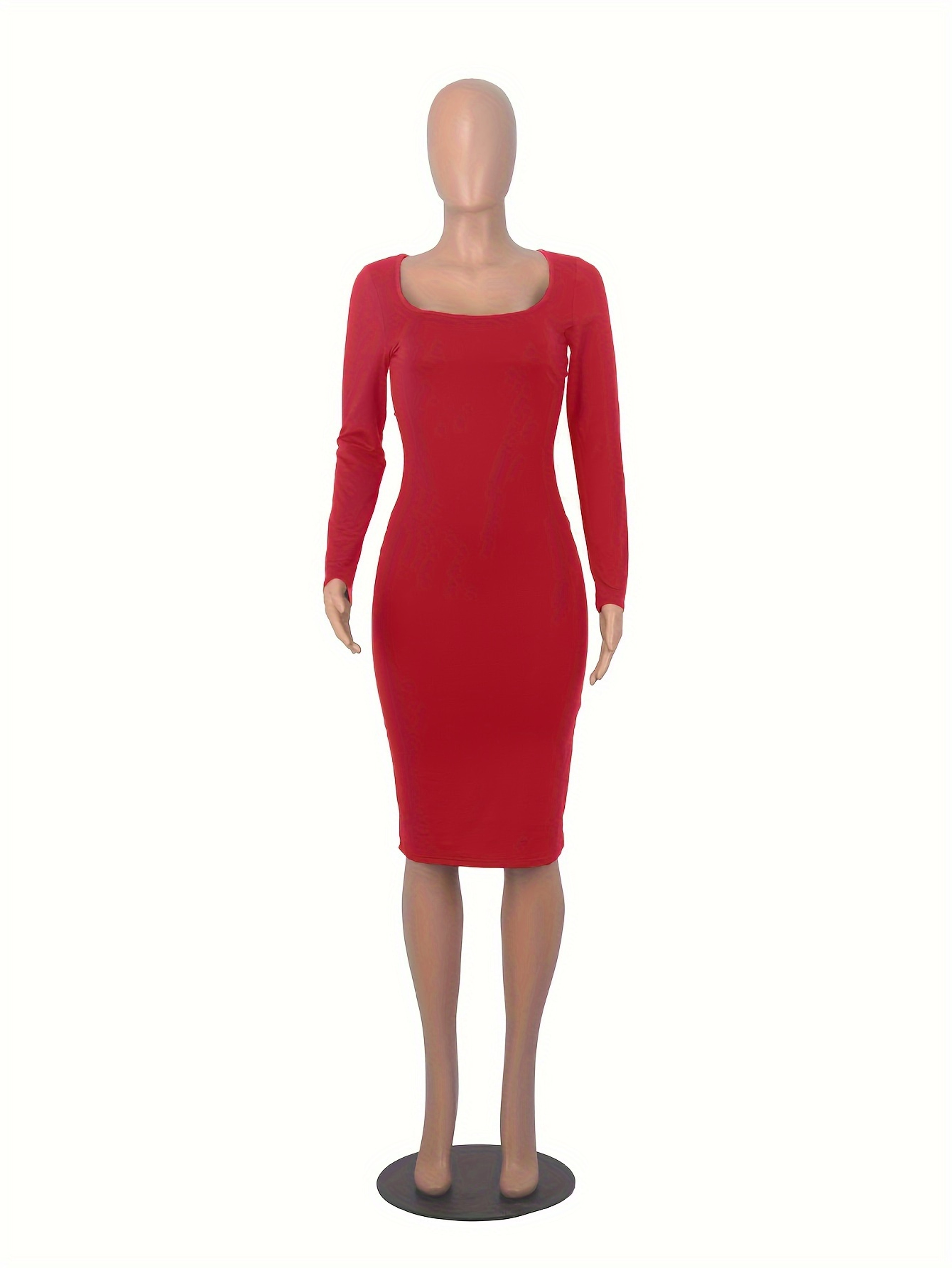 Stretch Winter Dress Womens Long Sleeve U-Neck Bodycon Midi Jumper – view 6