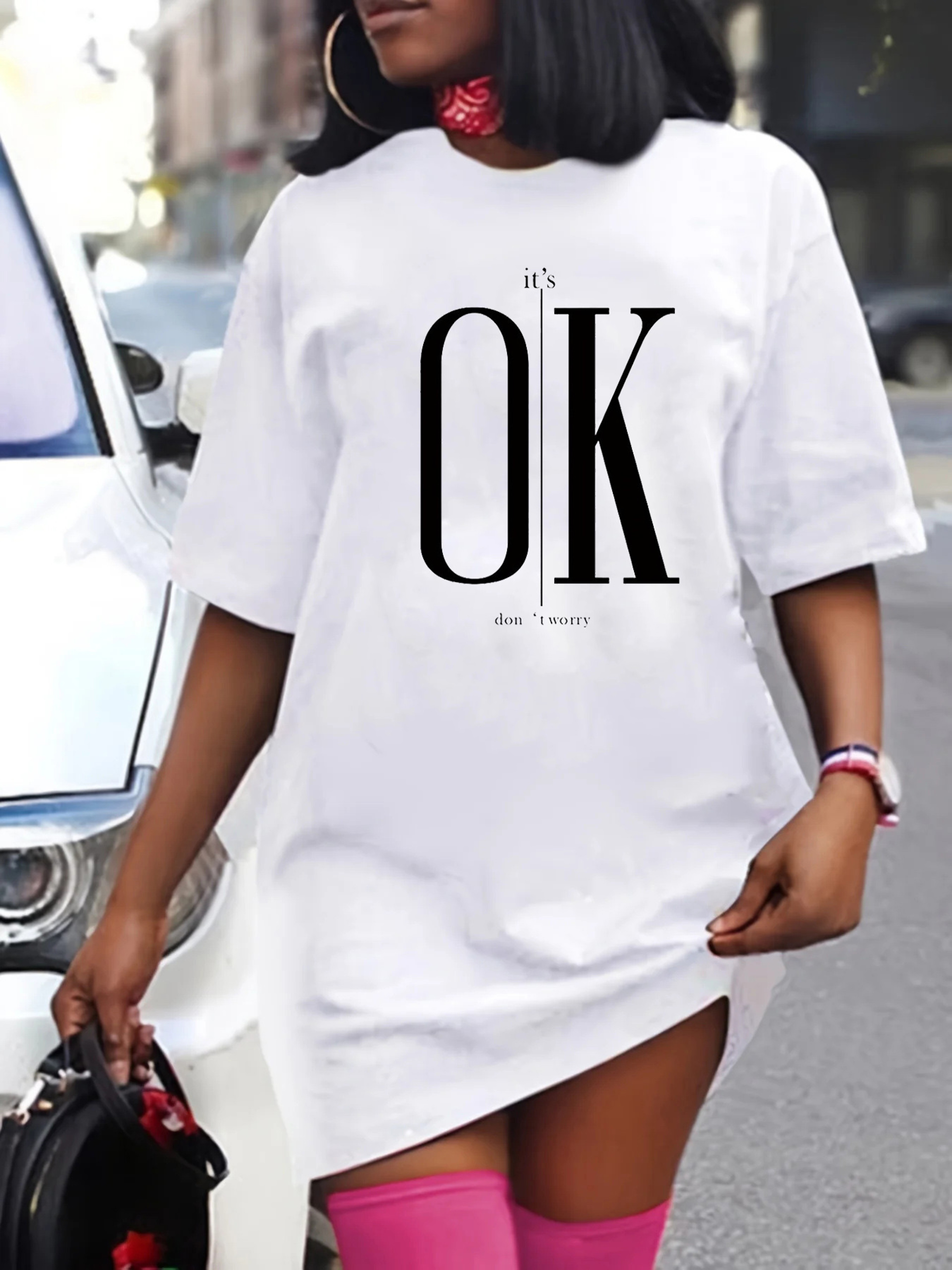 Women's Summer Casual Lip Print Loose Size Round Neck Short Sleeved T-shirt Dress, Comfortable and – view 1