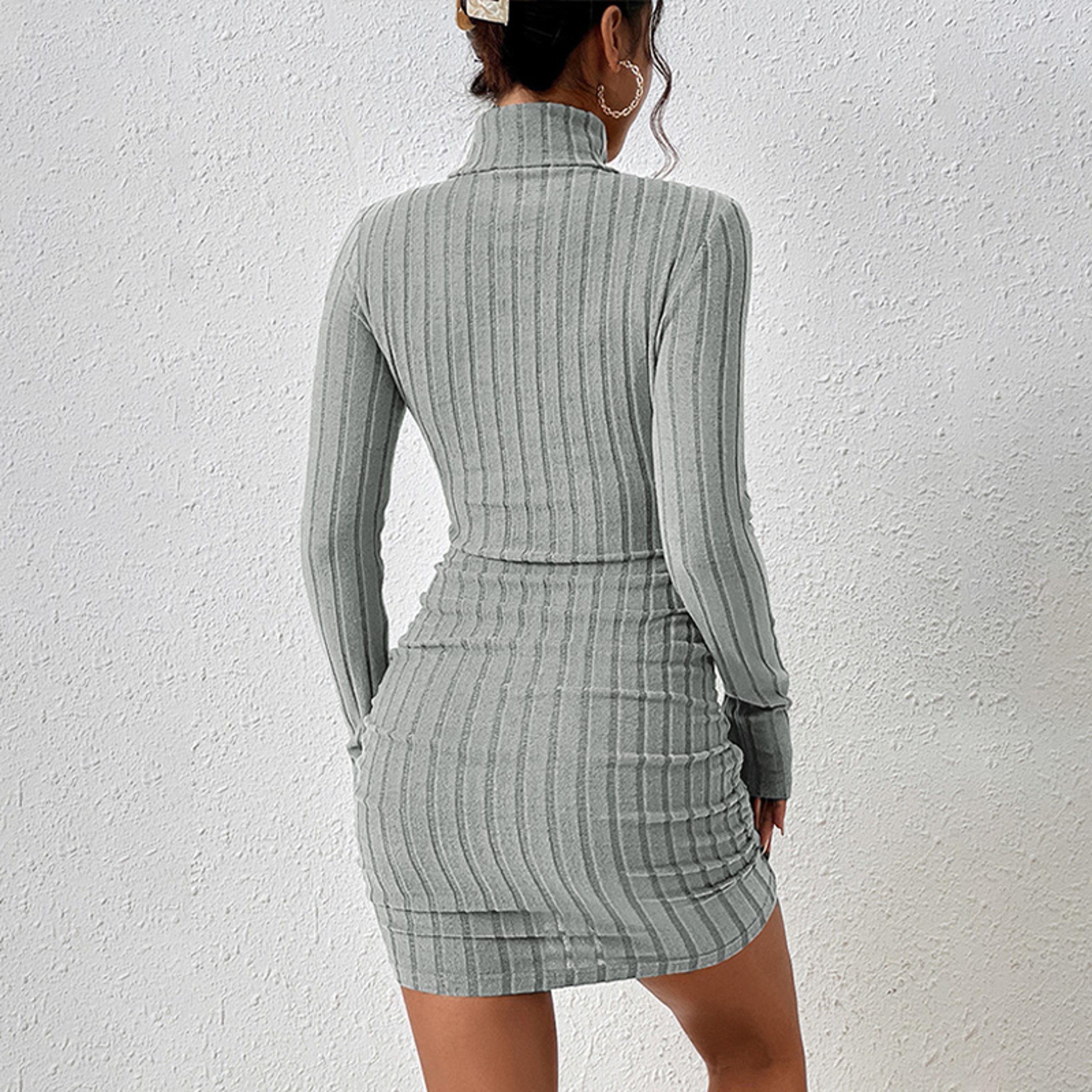 Women's Autumn Winter Bodycon Dresses, Long Sleeve Sexy Turtleneck Sheath Mini Dress for Elegant Parties – view 6