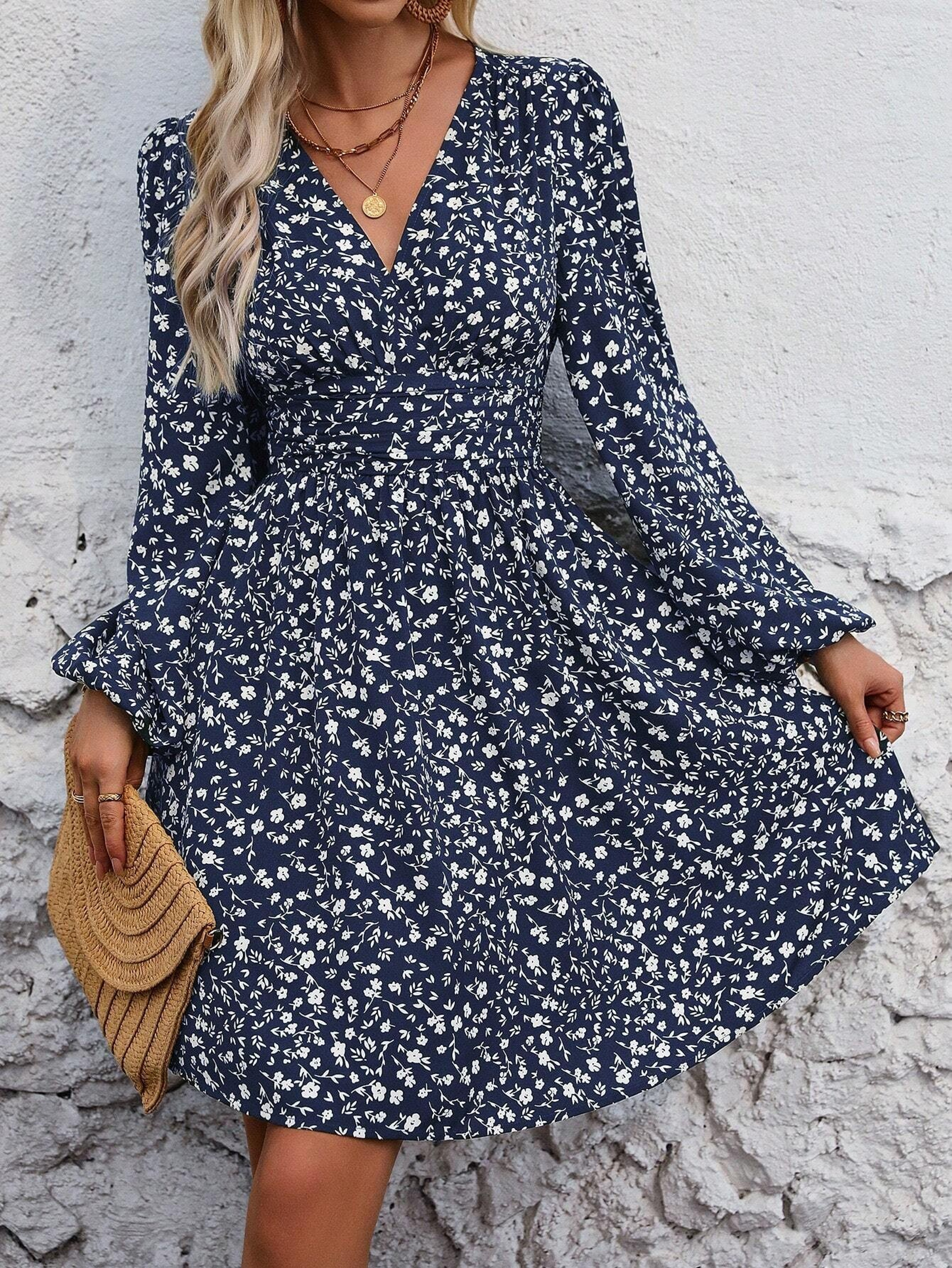 Women Winter Neck Lantern Sleeve Dress, Knit Dress with Waist Shirring, Bodycon Maxi – view 11