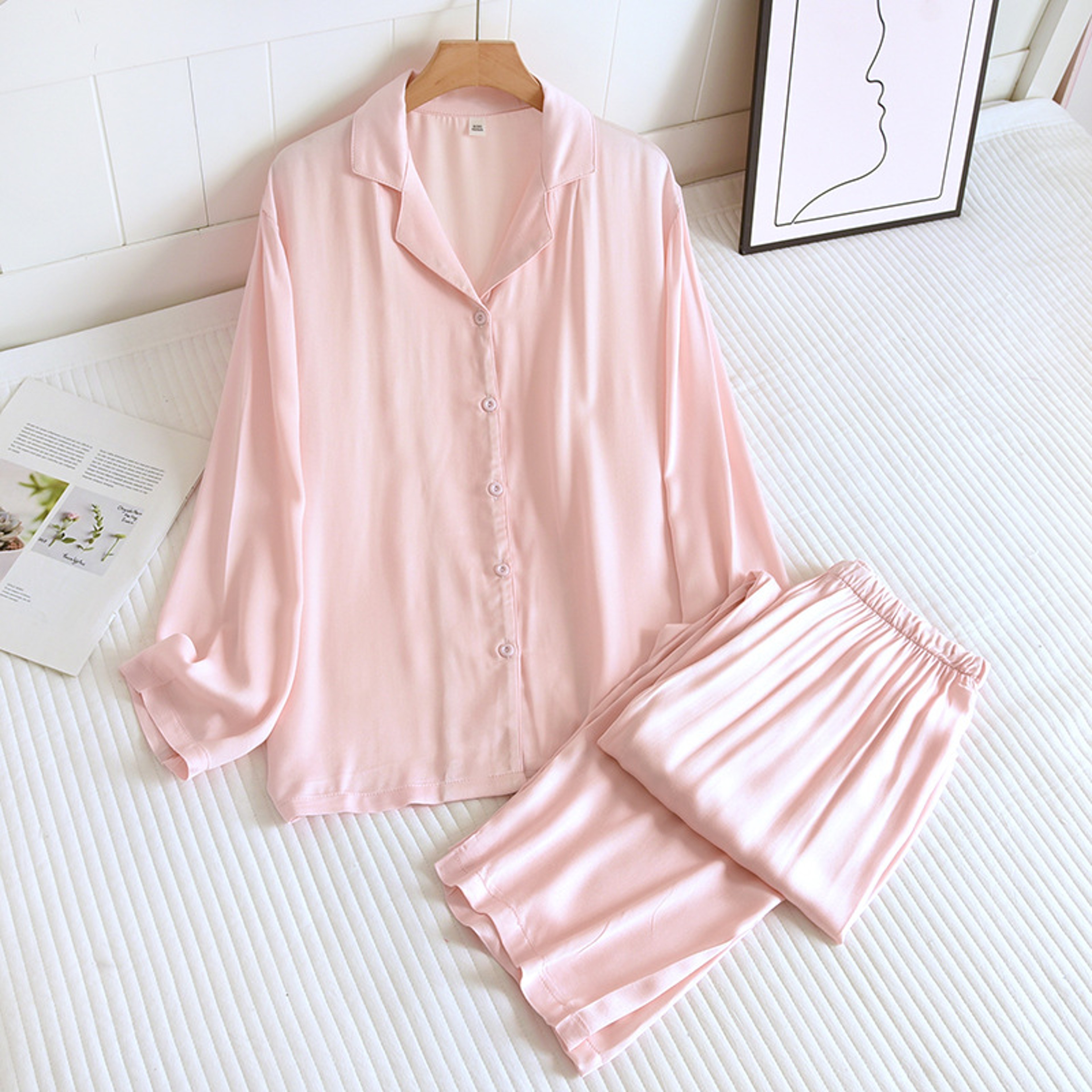 Spring Pajama Sets Men And Womens Cotton Silk Pajamas Long Sleeved Pants Thin Satin Home Clothing P 3