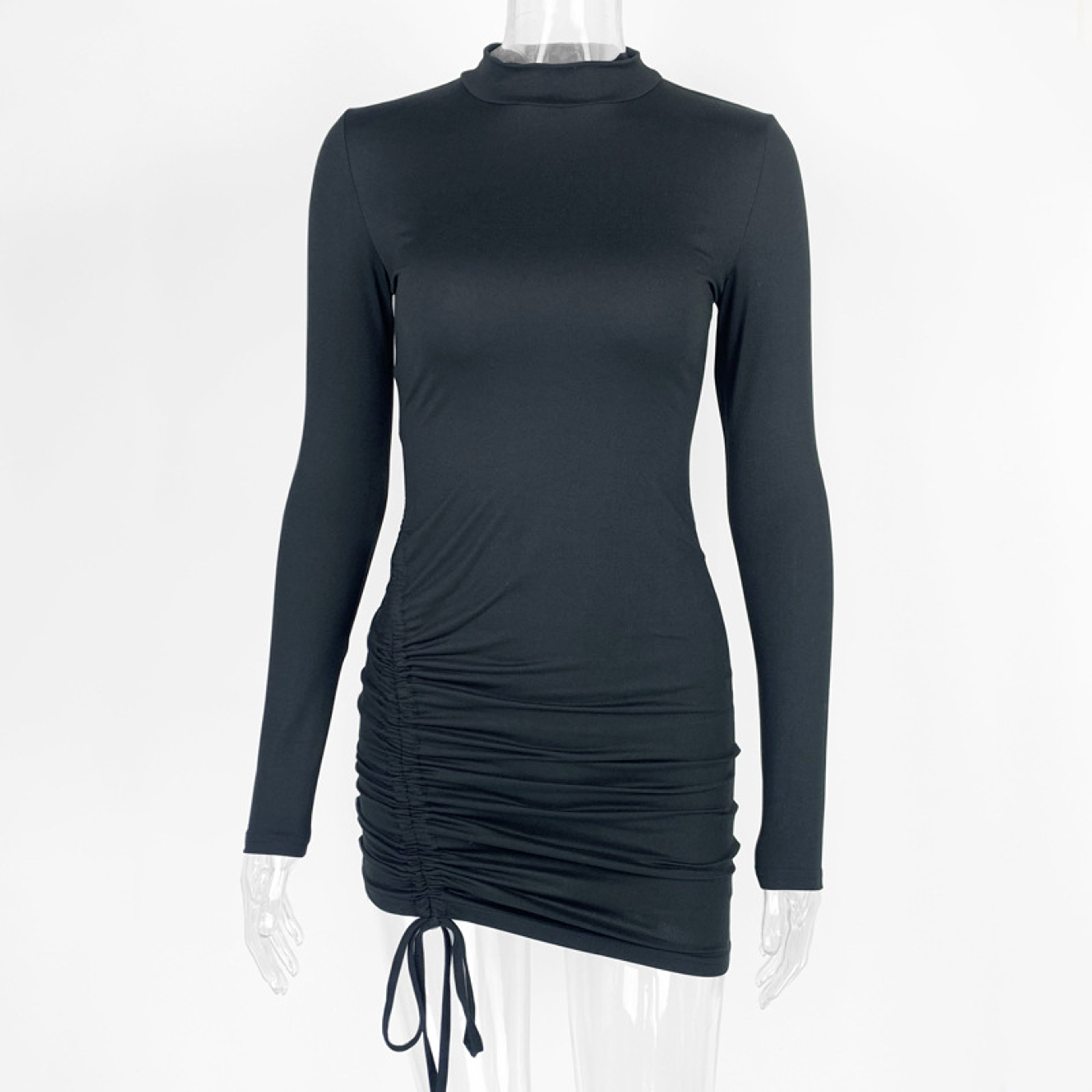 Elegant Long Sleeve Mini Dress, Solid Bodycon Sheath Turtleneck Knitted Dress – view 4