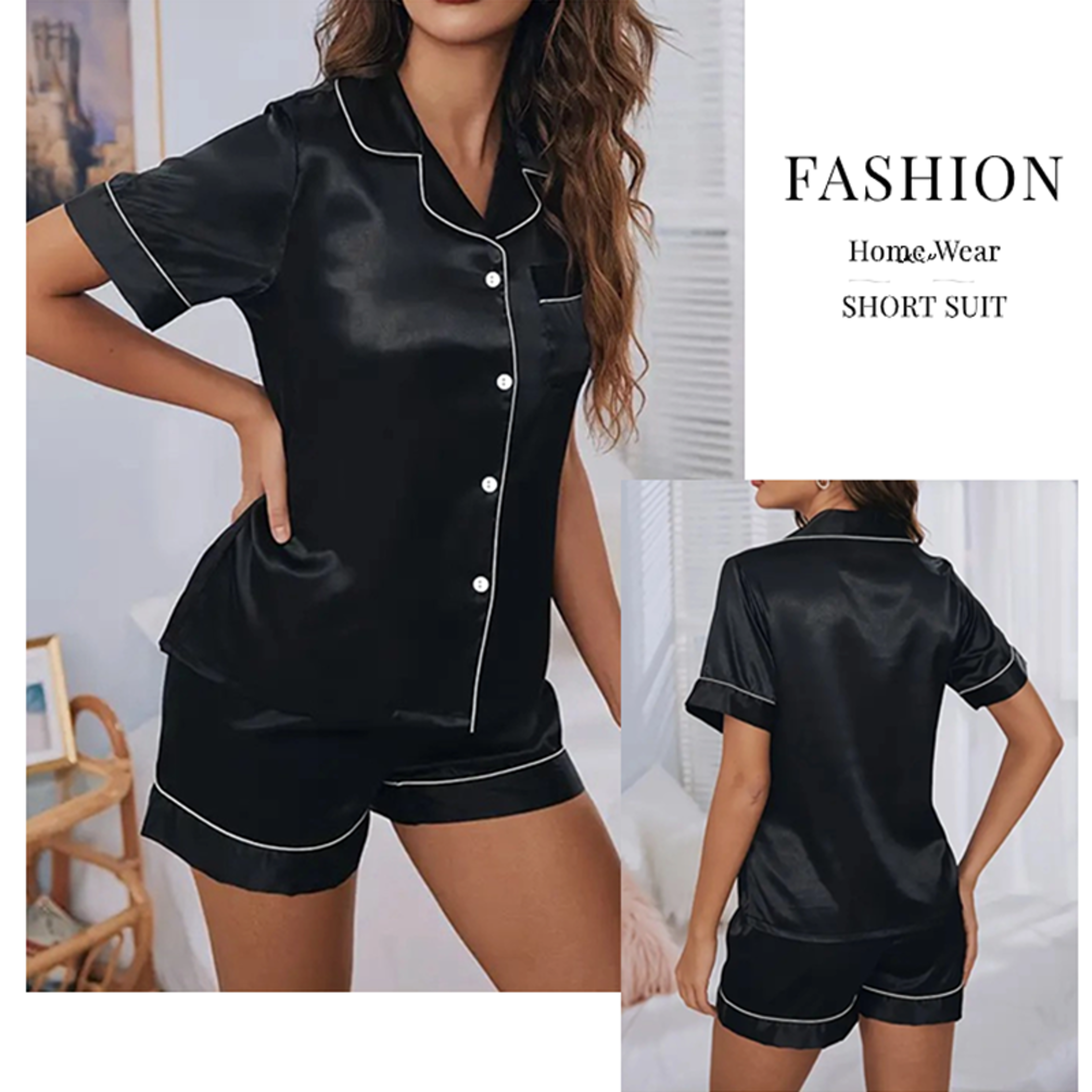 Women Pajama Set ButtonDown Pajama Homewear Sleepwear Shorts Loungewear 1