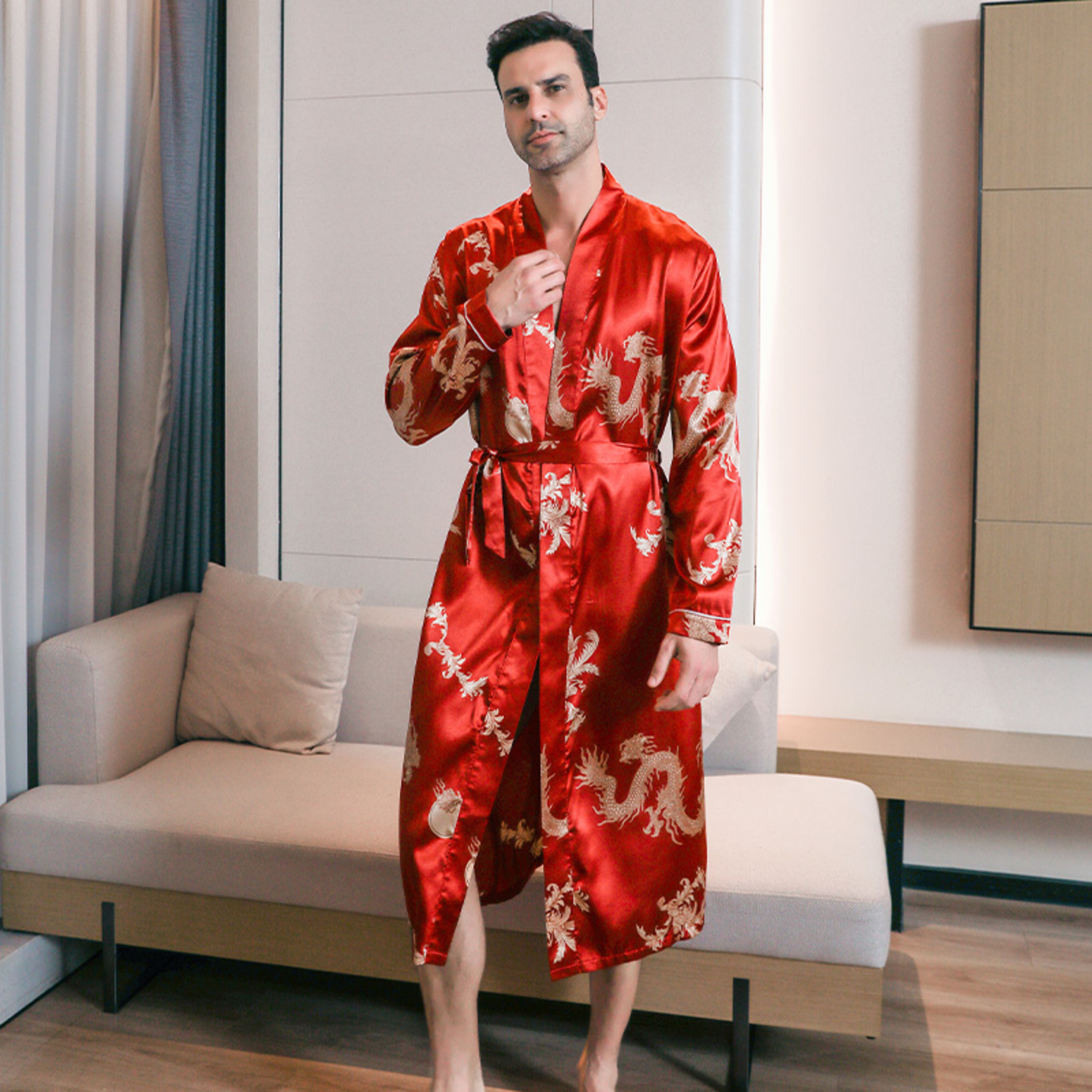 Silk Mens Pajama Oversized Long Sleeved Bathrobe Ice Silk Spring Autumn Home Clothing For Summer 3
