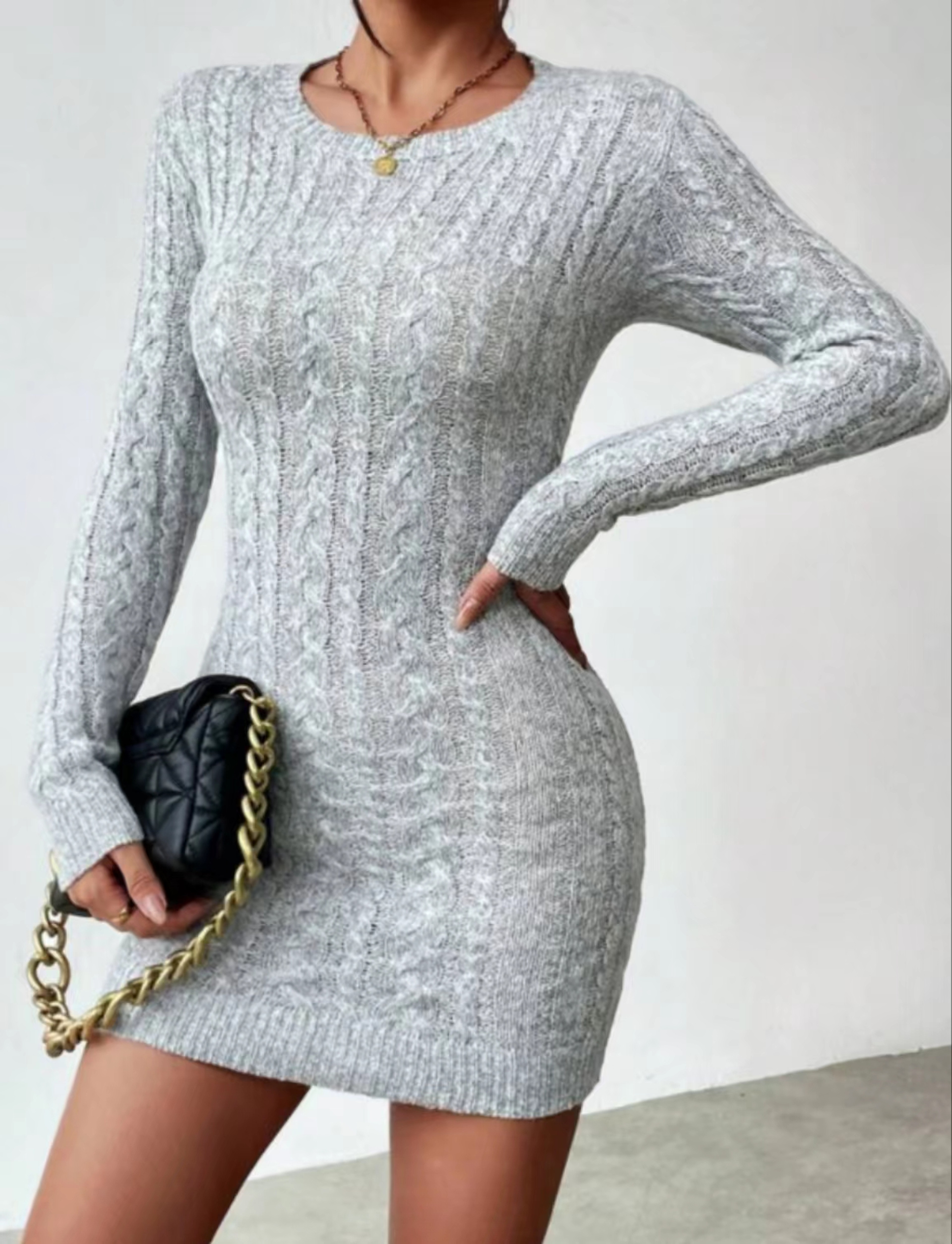 Slim Knit Crew Neck Dress Women's Spice Girl Niche Temperament Autumn Winter Slim Base with Short Skirt – view 4