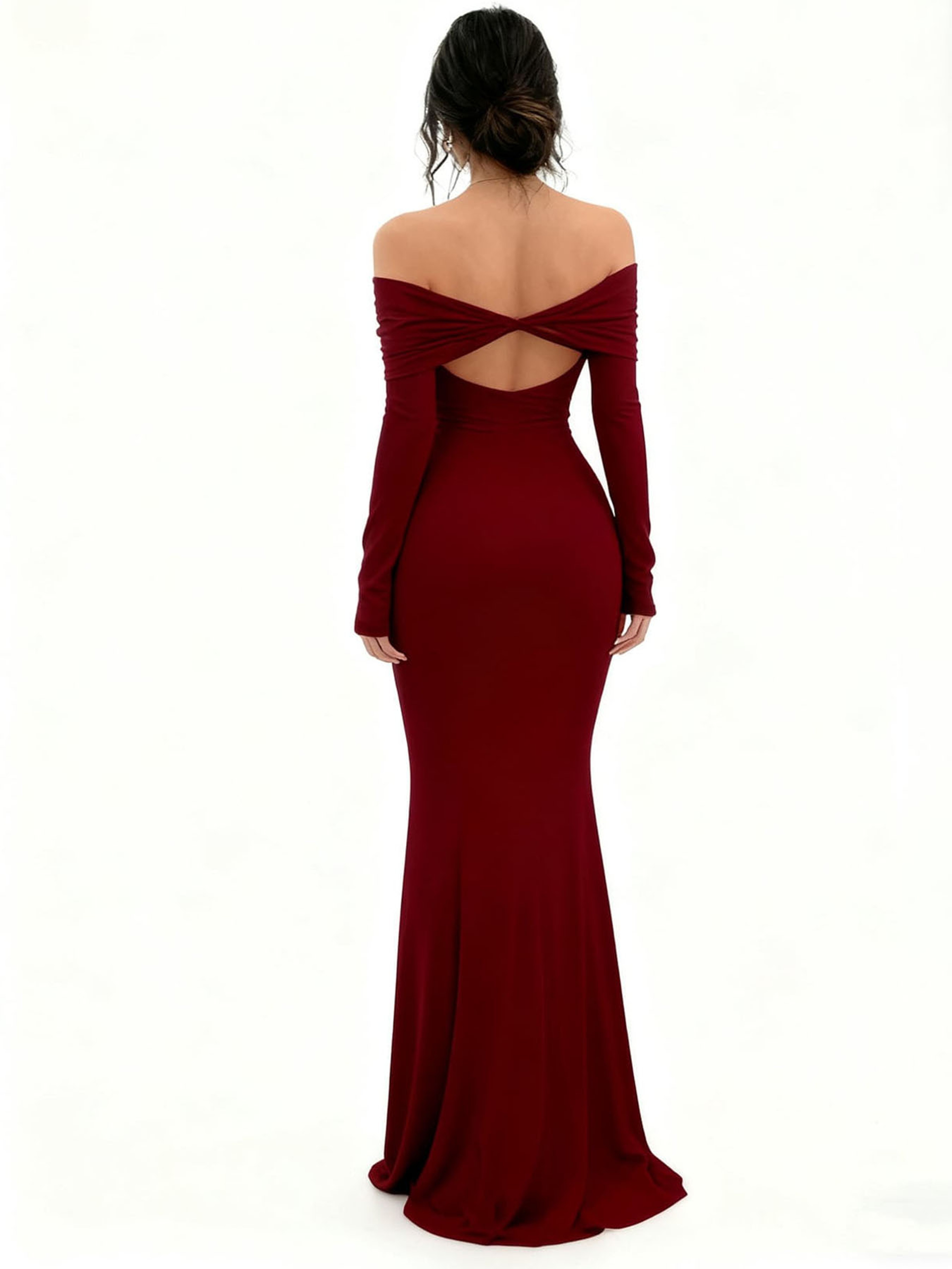 Chic Figure-Hugging Midi, Women's Off-Shoulder Bodycon Dress, Long Sleeve High Slit Bandage Dress – view 2