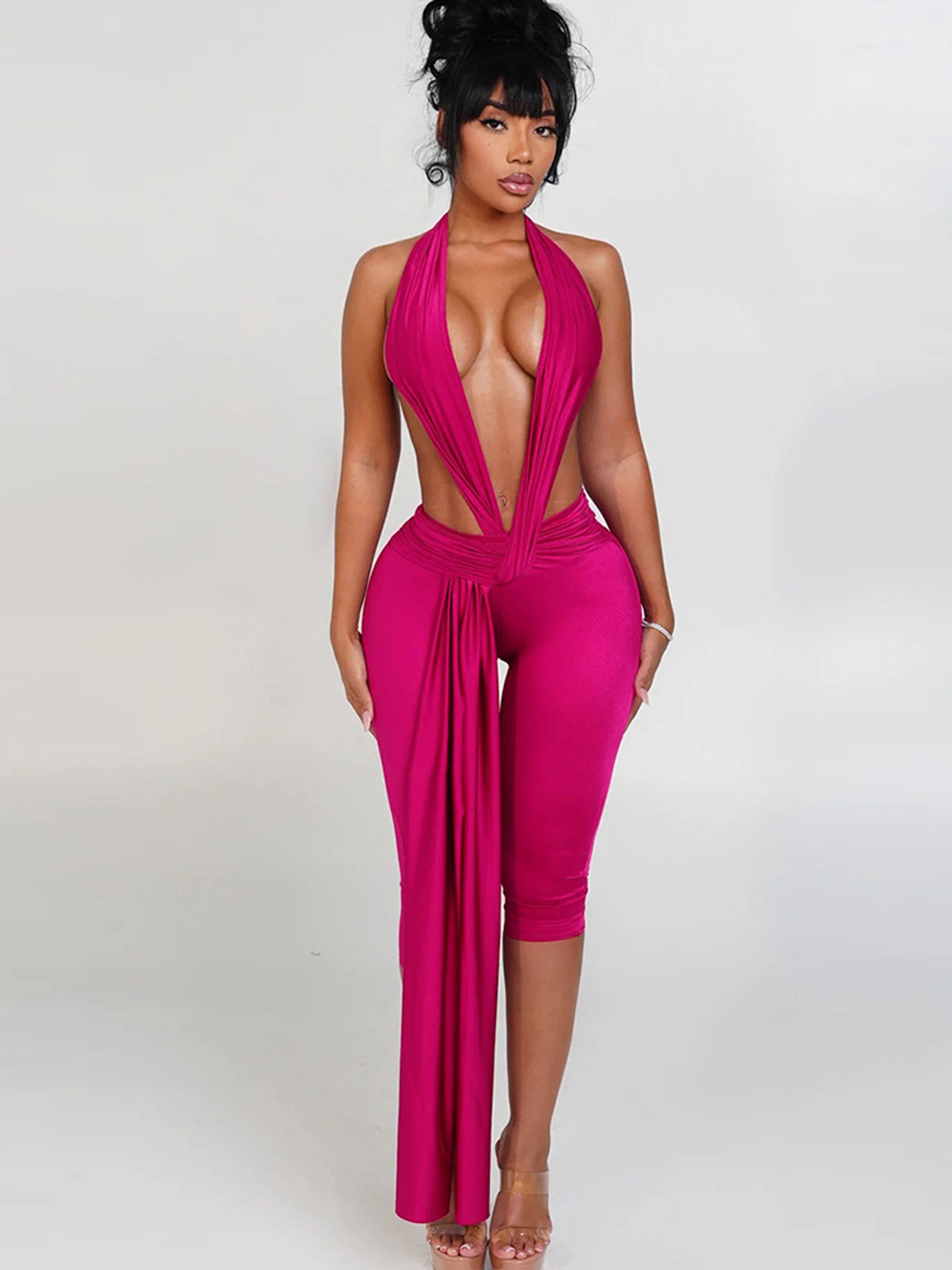Midnight Activity Slim Playsuits Women Elastic Backless Weird Puss Halter Romper Ribbon Workout Act 2