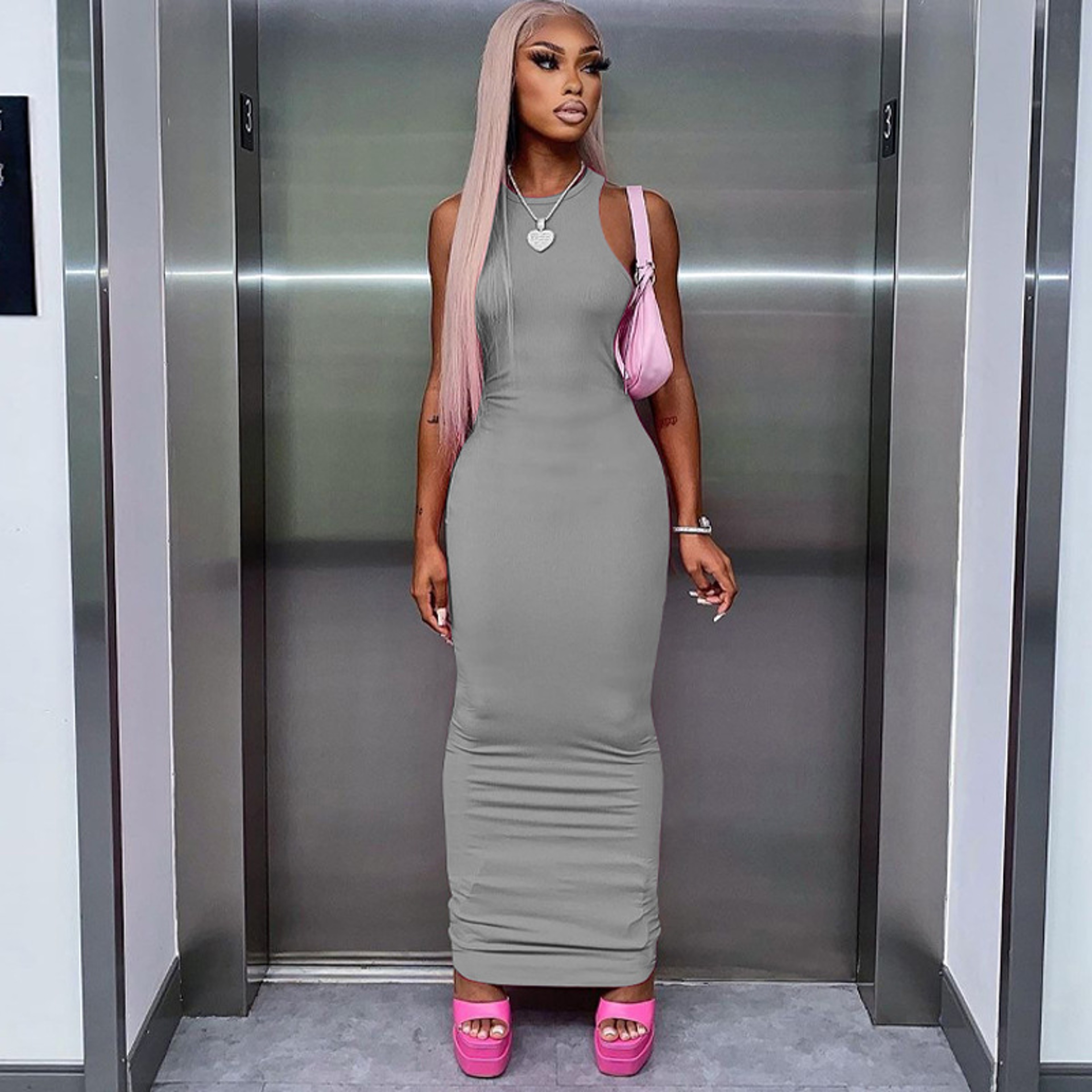 Sleeveless Bodycon Maxi Dresses For Women Elegant Streetwear Club Birthday Party Outfits 4