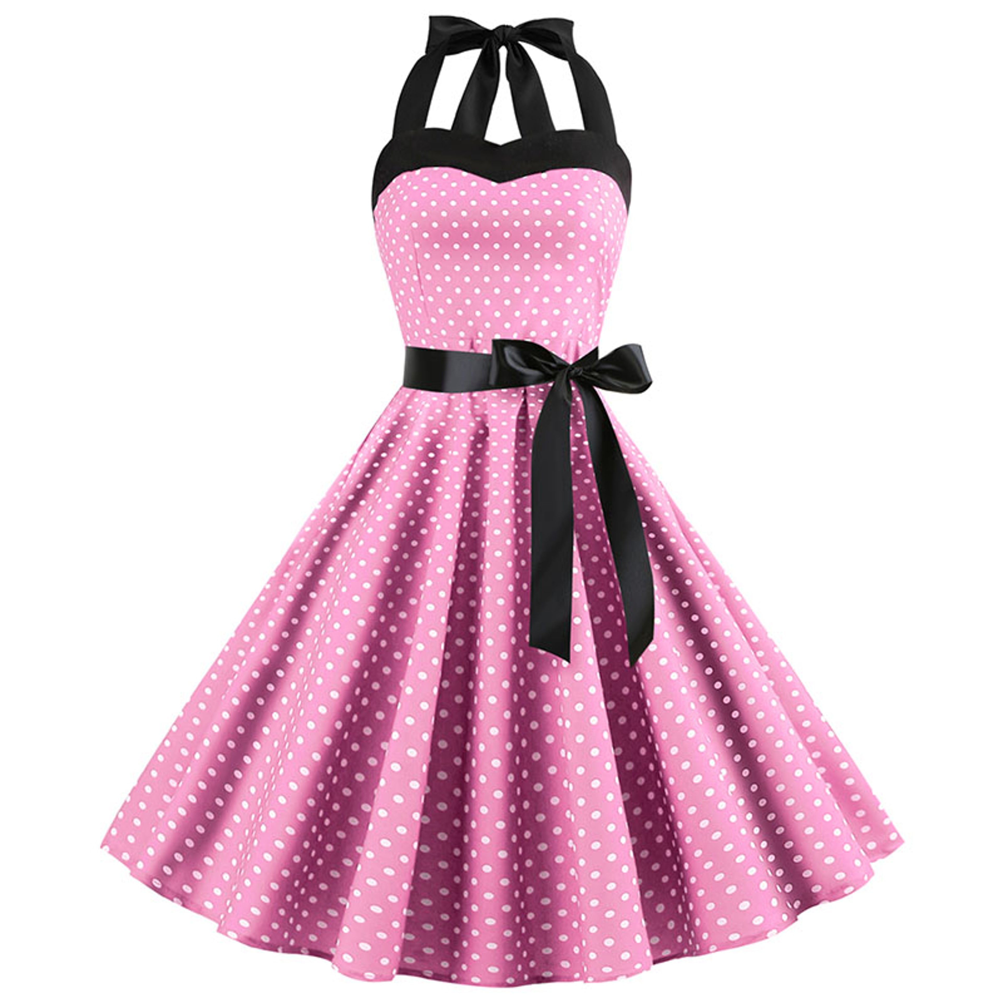 Women Polka Dot Print Summer Dress Sexy Retro White Halter Vintage Robe Femme Pin Up Rockabilly Par 9