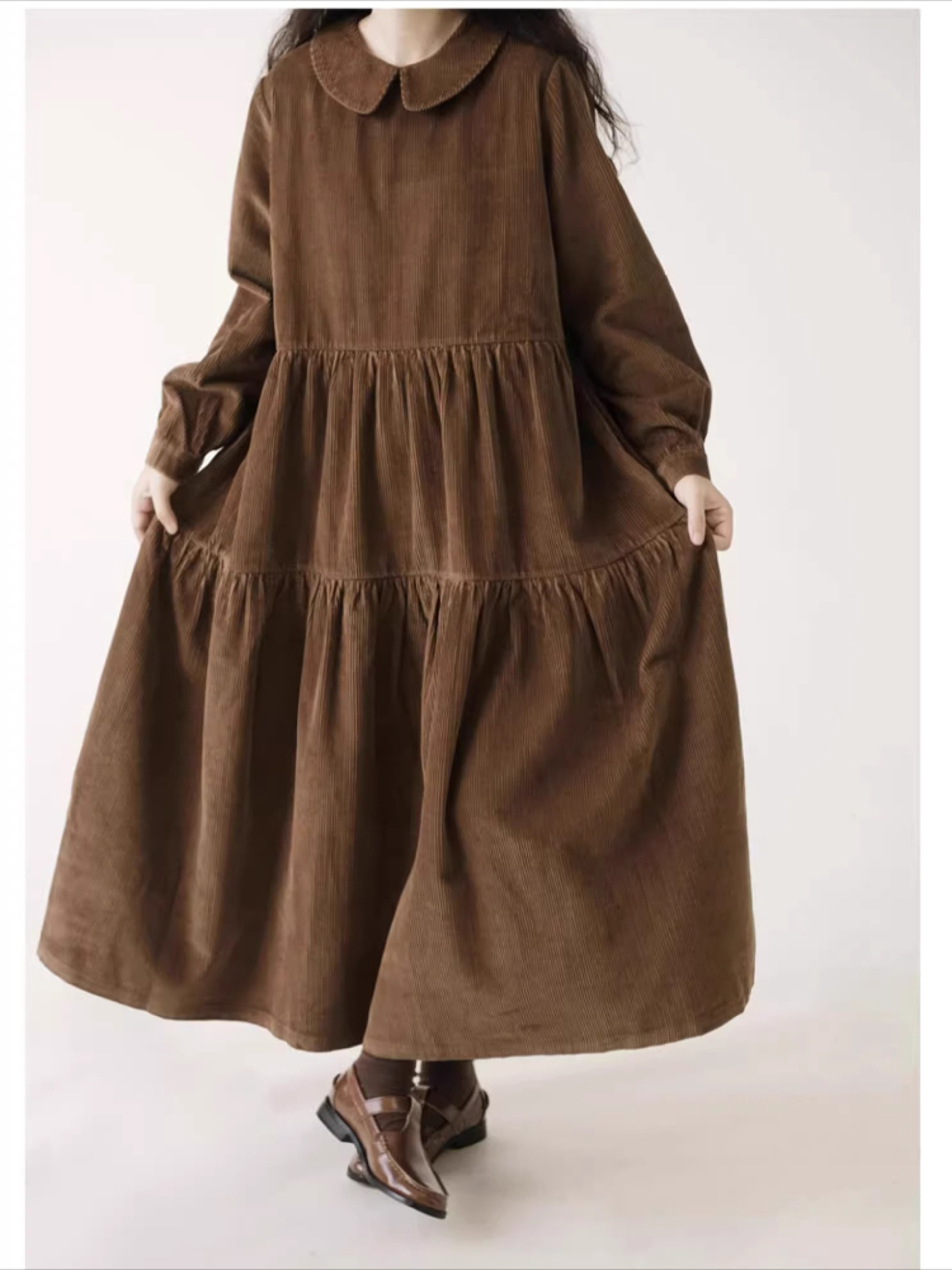Casual Dresses Fashion Female Vestidos, Long Sleeve A-line Autumn Winter Corduroy Dress – view 2