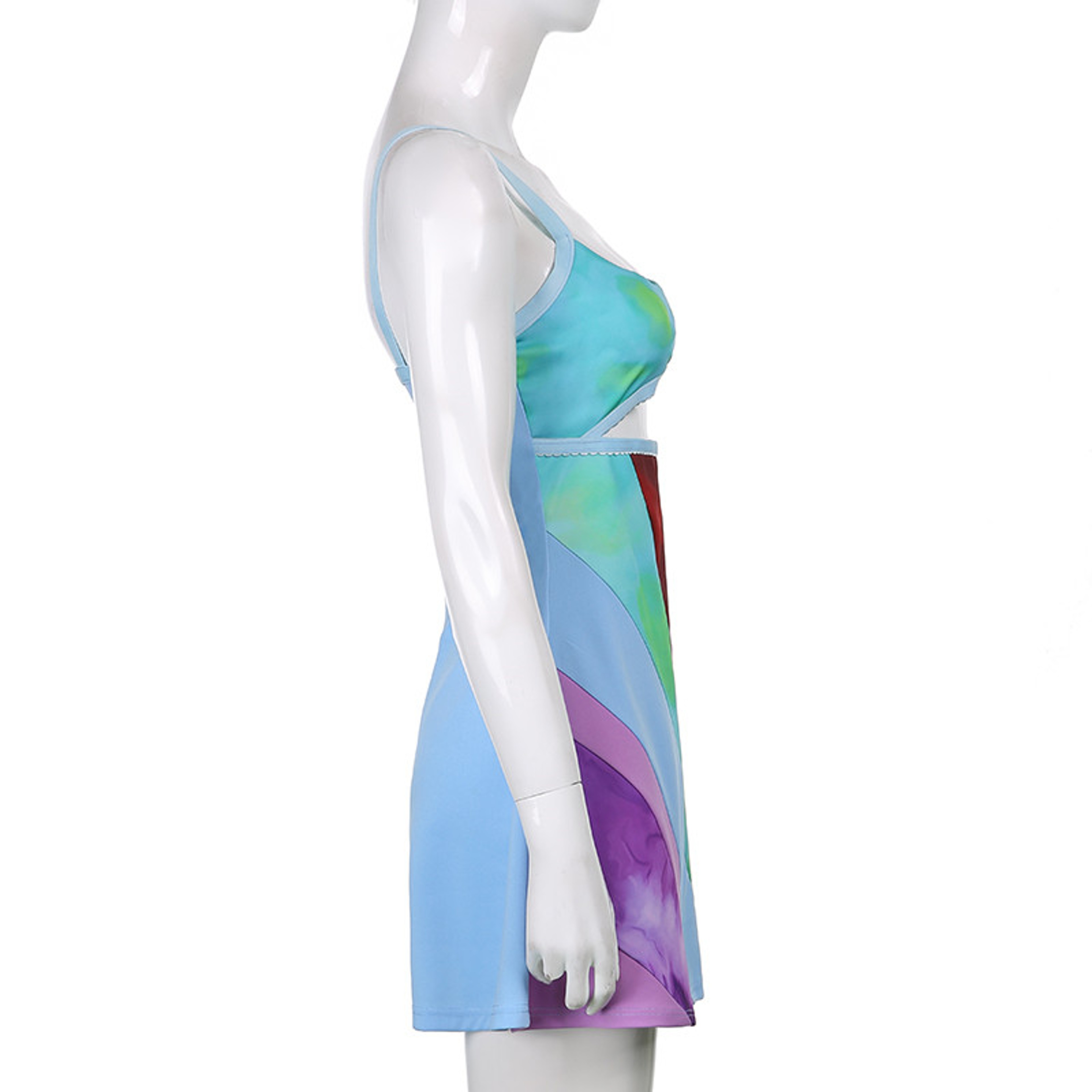 Womens Contrast Color Cutout Bodycon Mini Dress Y2K E-Girl Sling Summer Streetwear – view 5