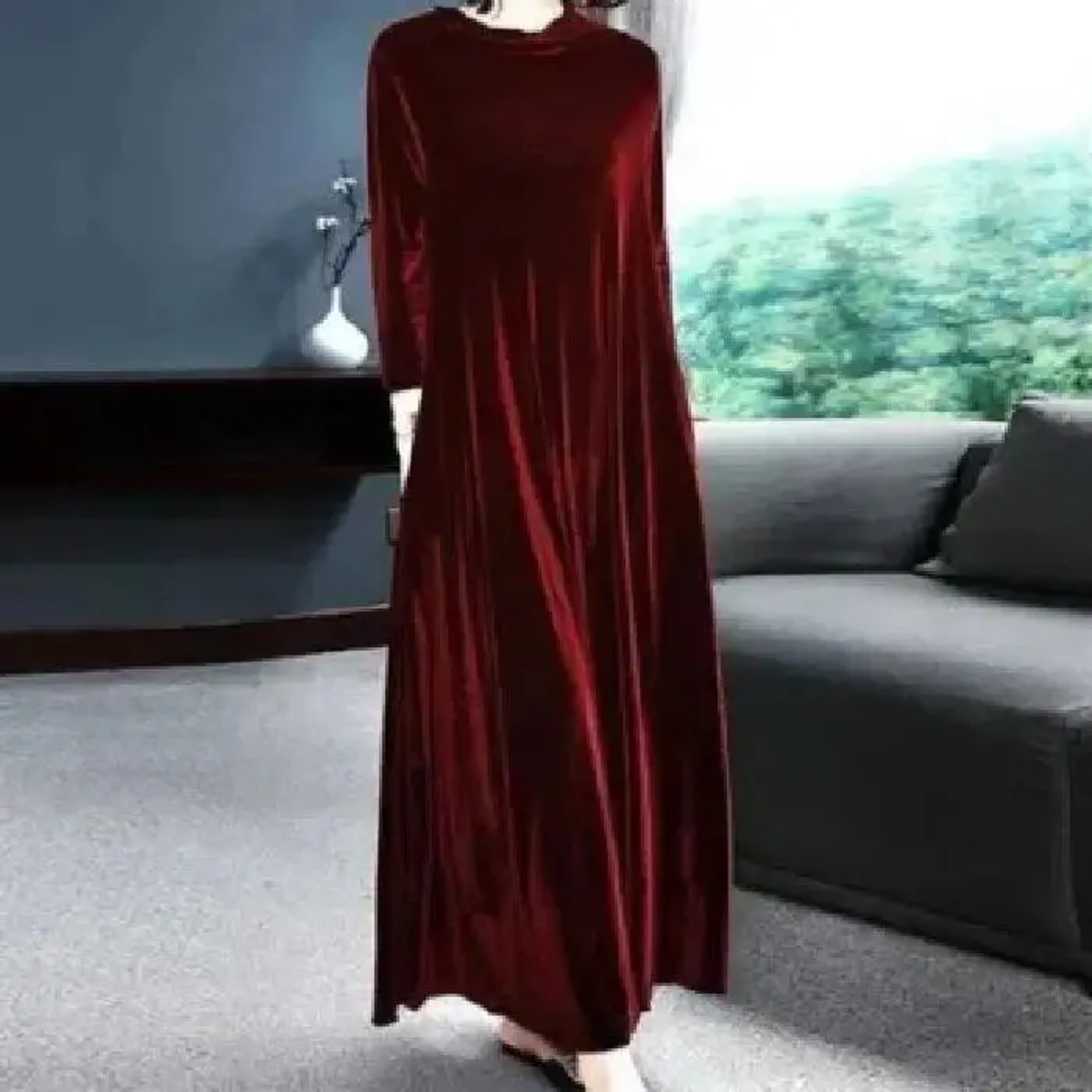 Autumn Spring Elegant Long Sleeve Velvet Dress, Slimming Tummy Covering, Puffy Collar, Princess Sleeve – view 3