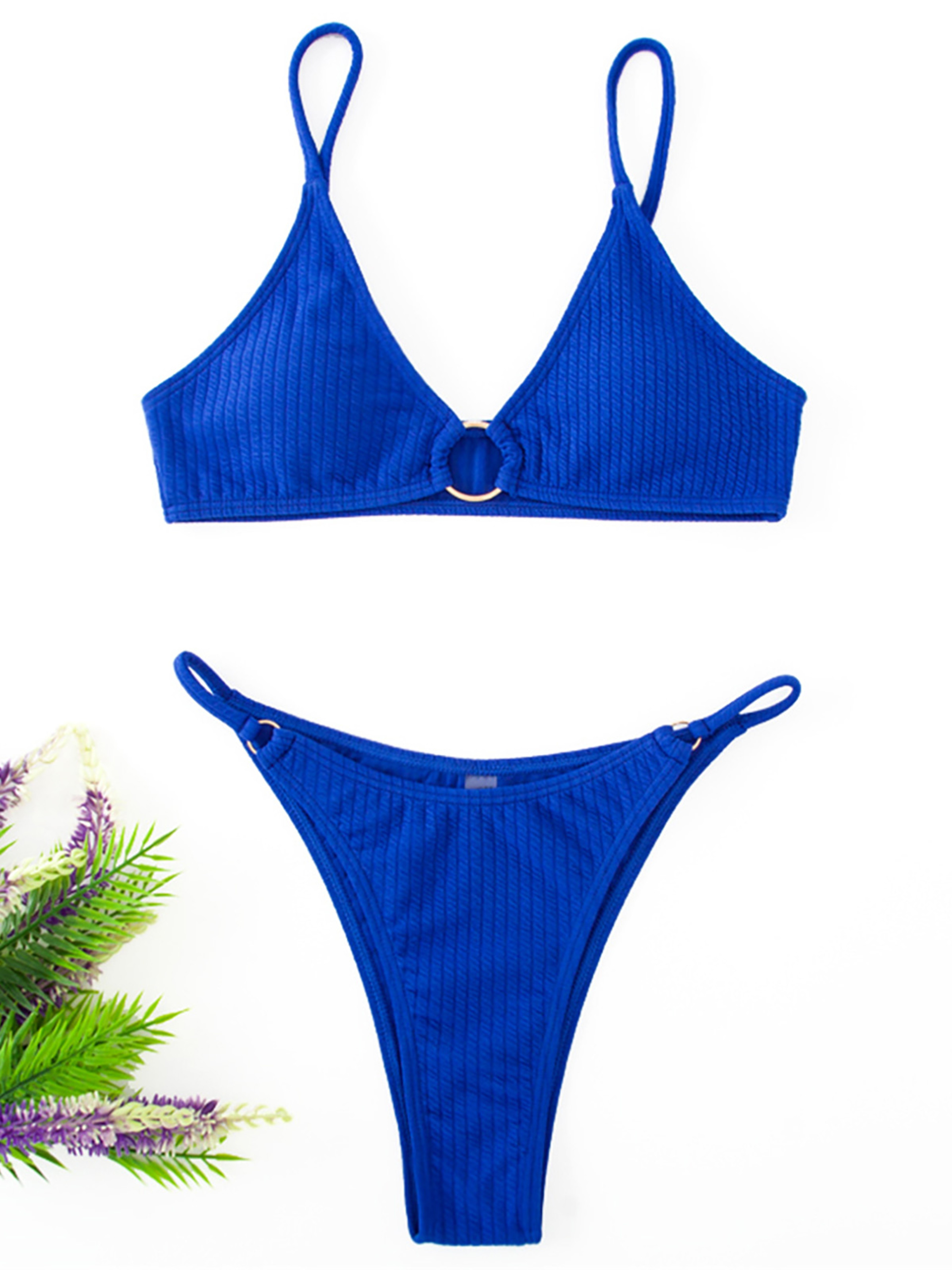 Riviera Chic Ribbed Bikini Set With Metal Ring Detail And High Cut Bottom 11