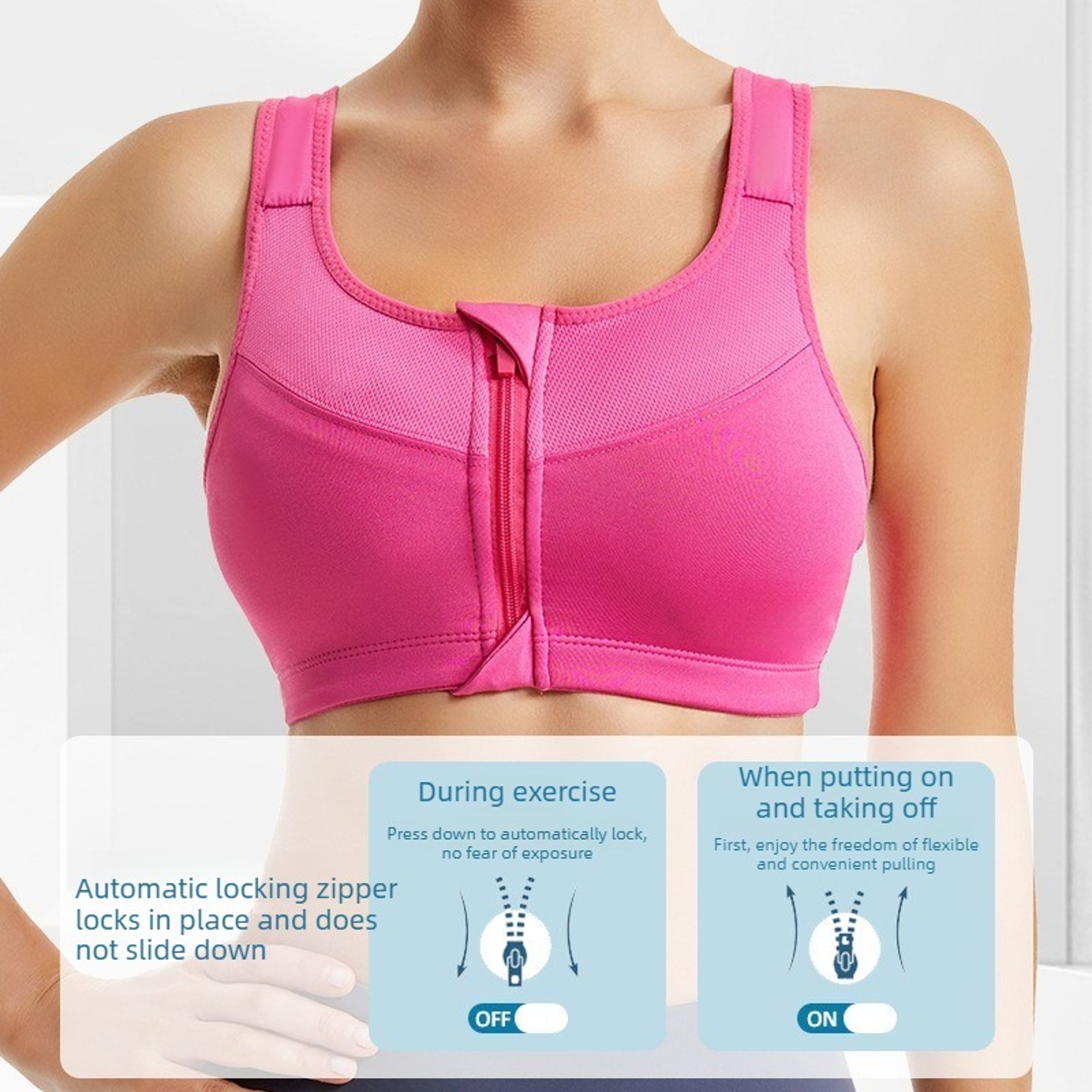 Plus Size High Support Front Zipper Sports Bra with Adjustable Racerback – view 5