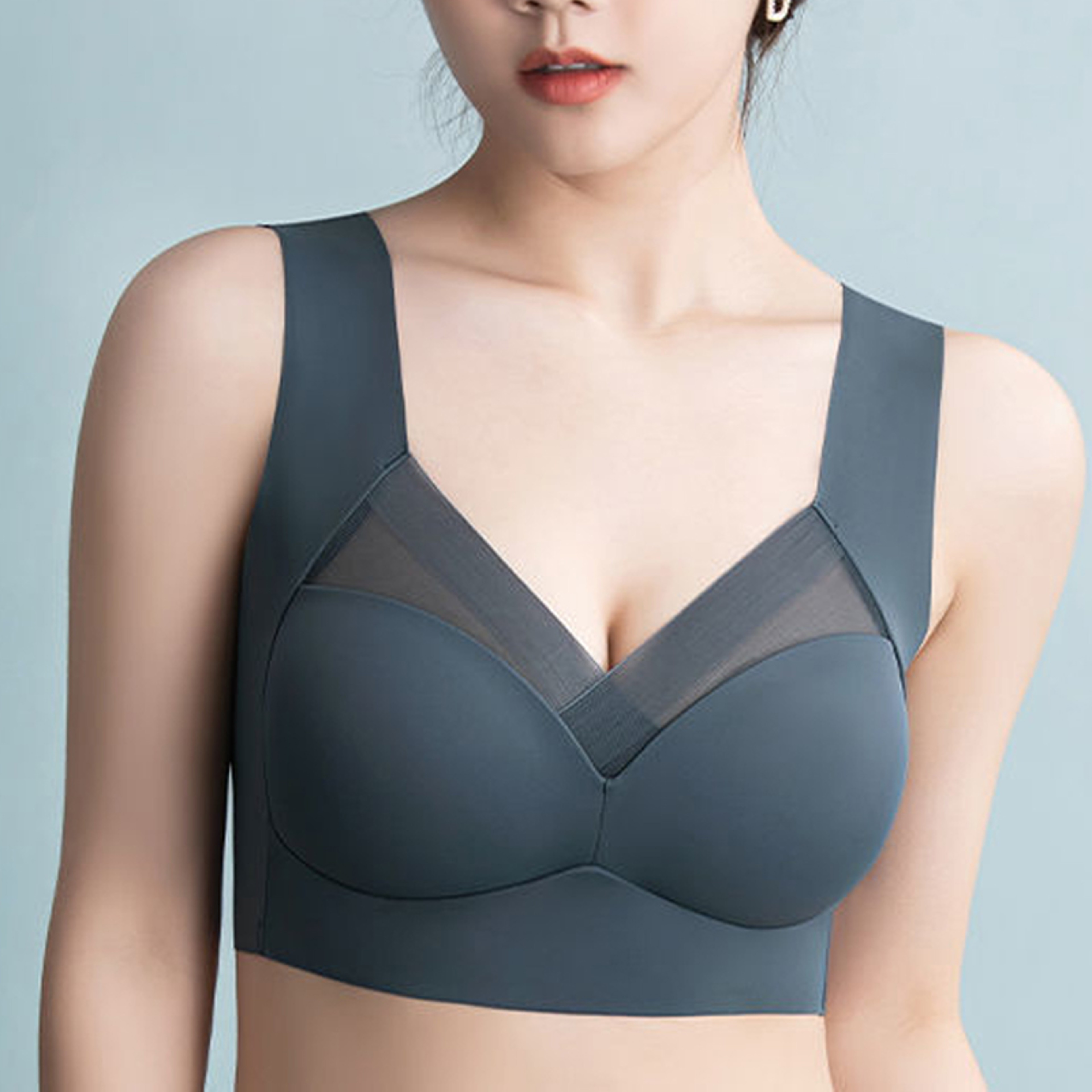 Plus Size Seamless Backless Bralette – Comfort Wireless Mesh Support Bra – view 4