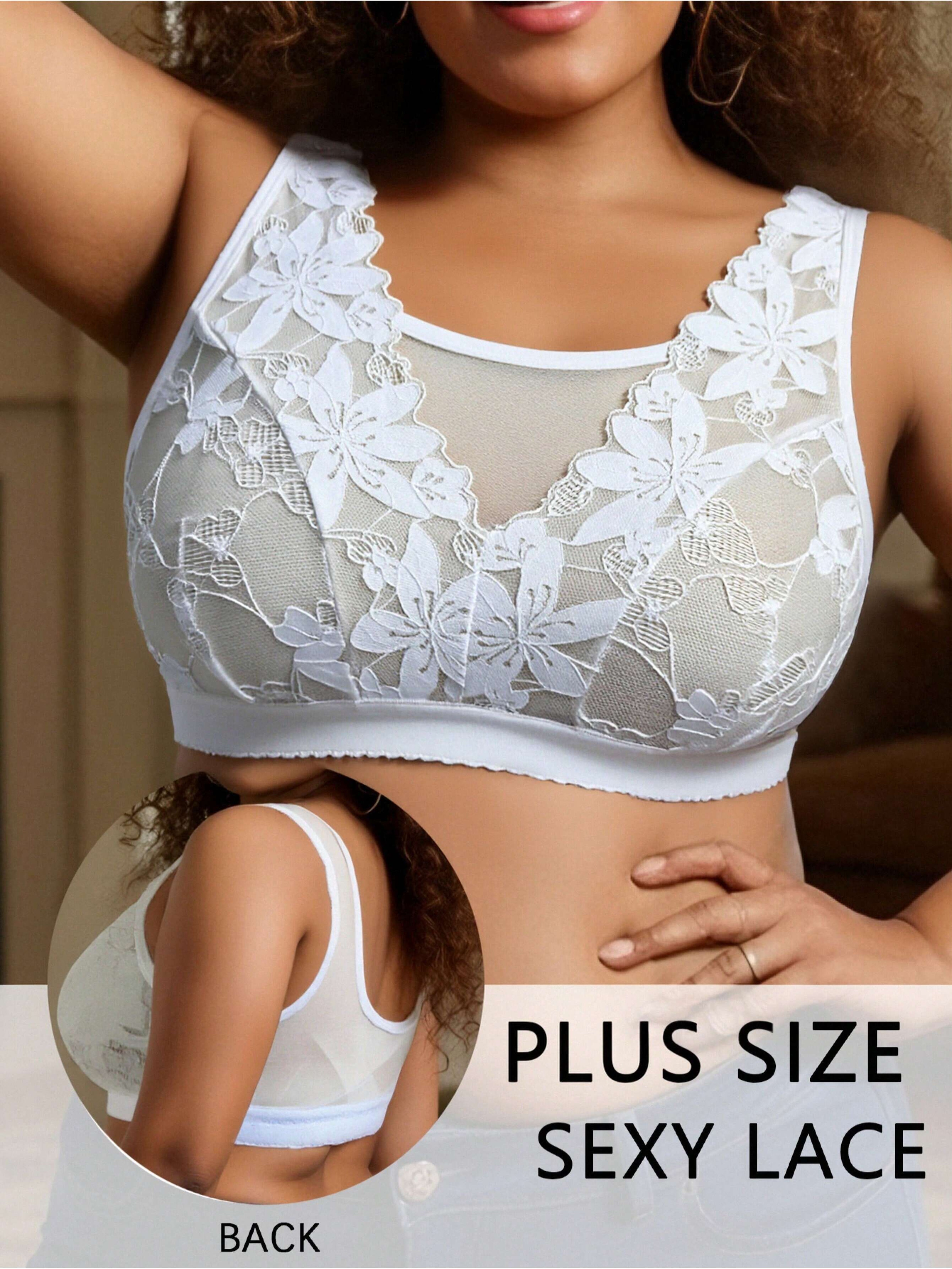 Plus Size Floral Lace Wireless Comfort Bralette – Breathable Wide Strap Lounge & Sleep – view 1