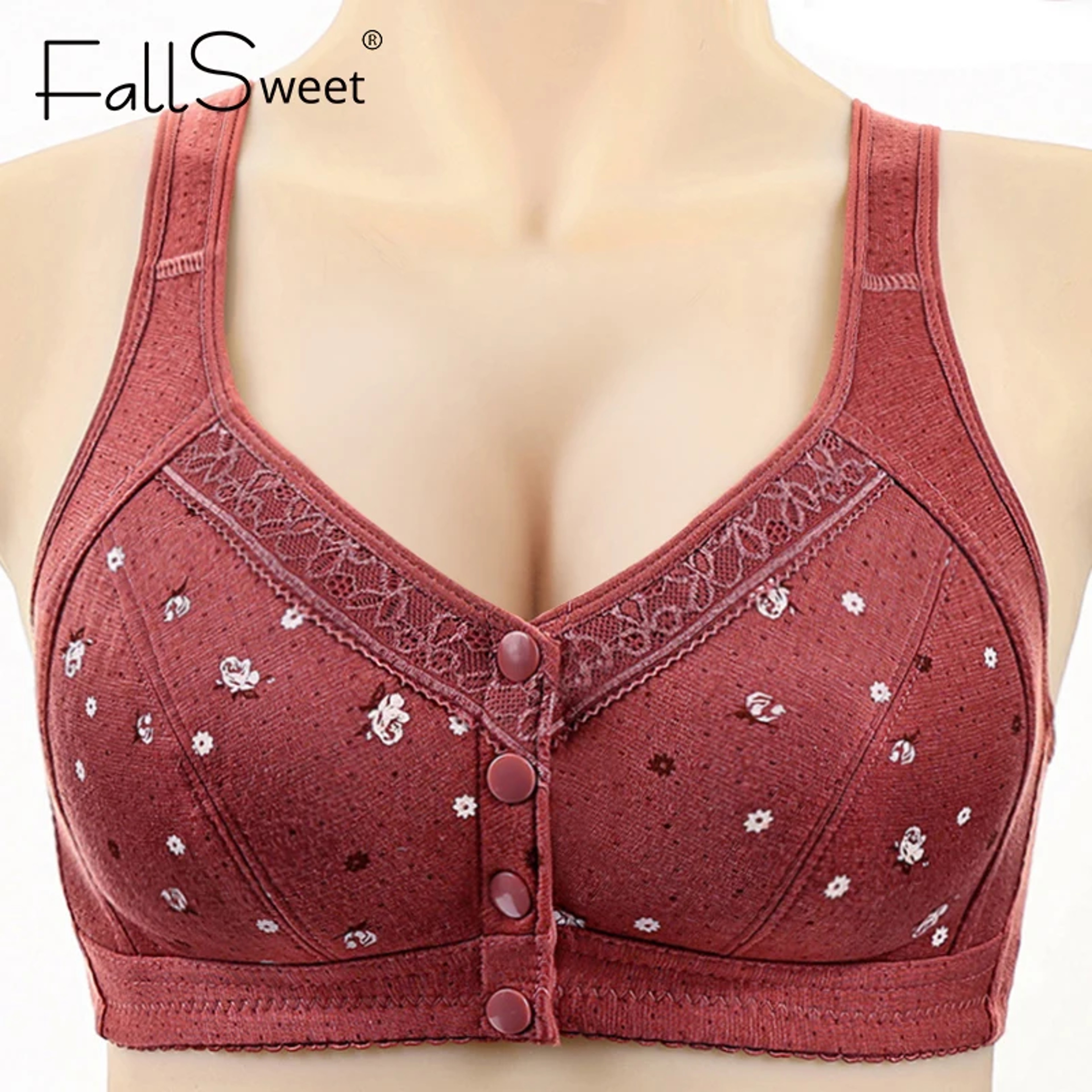 FallSweet Comfortable Front Closure Cotton Bra  Plus Size Wireless Support 3