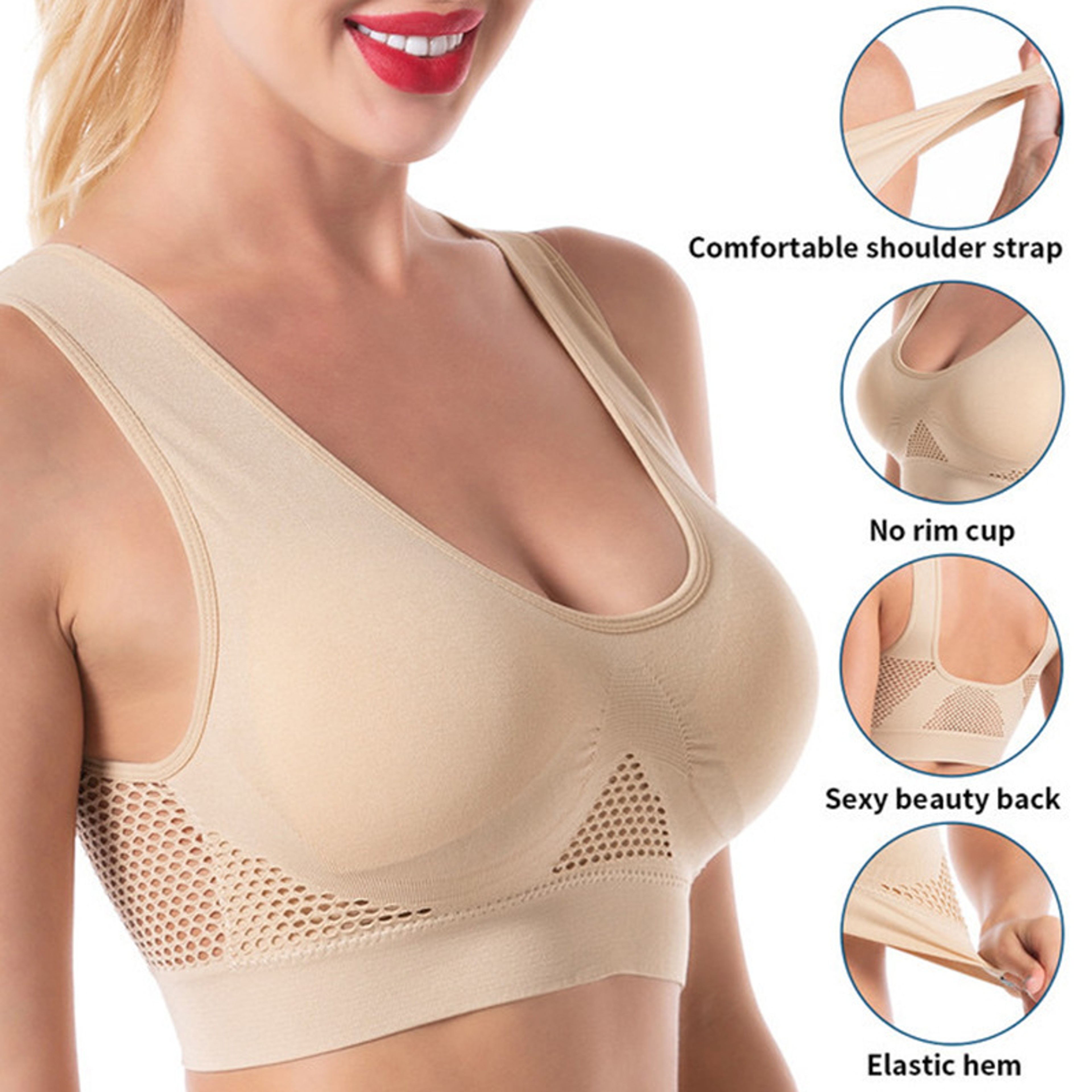 Seamless Wireless Sports Bralette Top  Breathable Yoga  Fitness Bra Plus Size 3