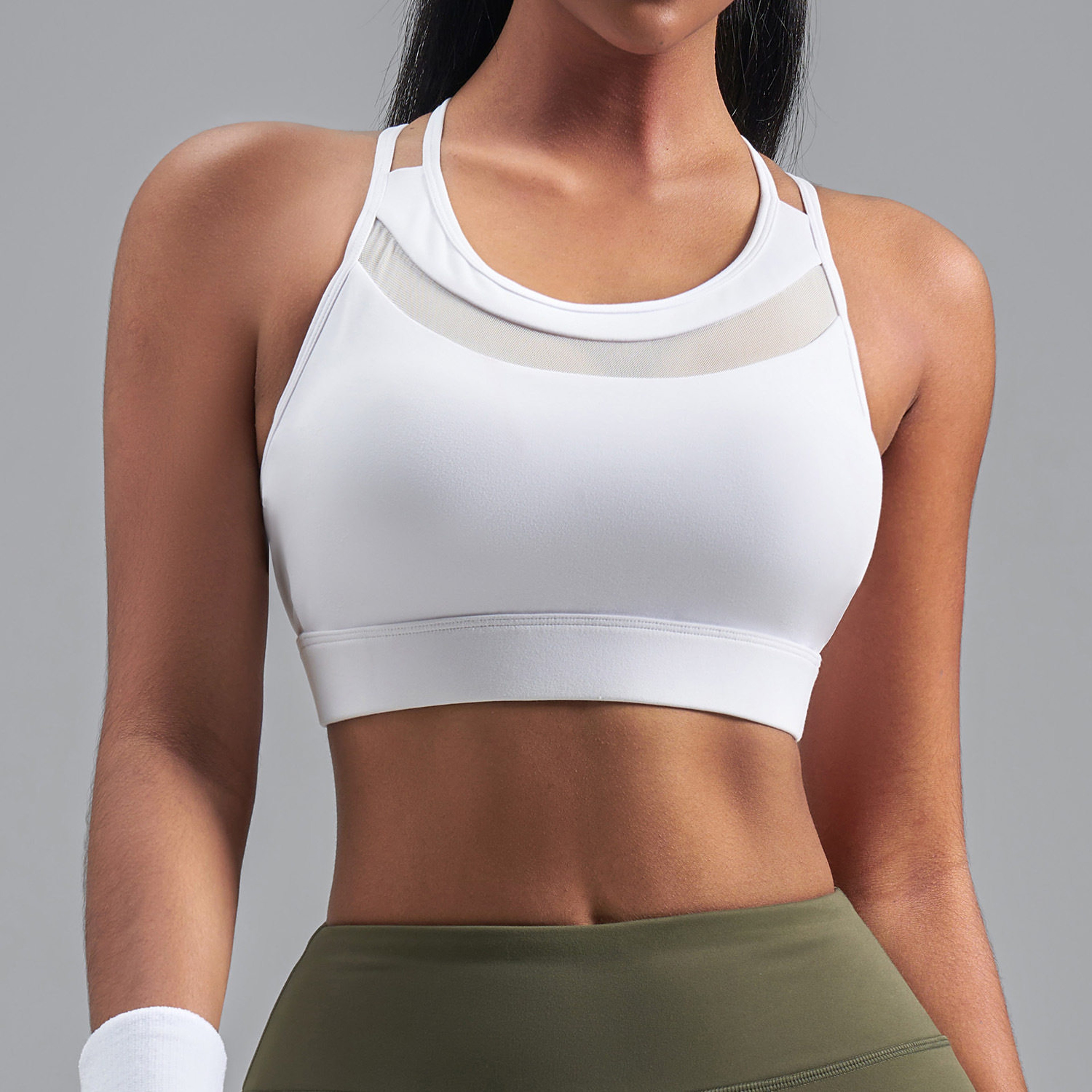 Womens Strappy Back High Support Sports Bra  Breathable Mesh Workout Bra For Yoga Fitness  Running 3