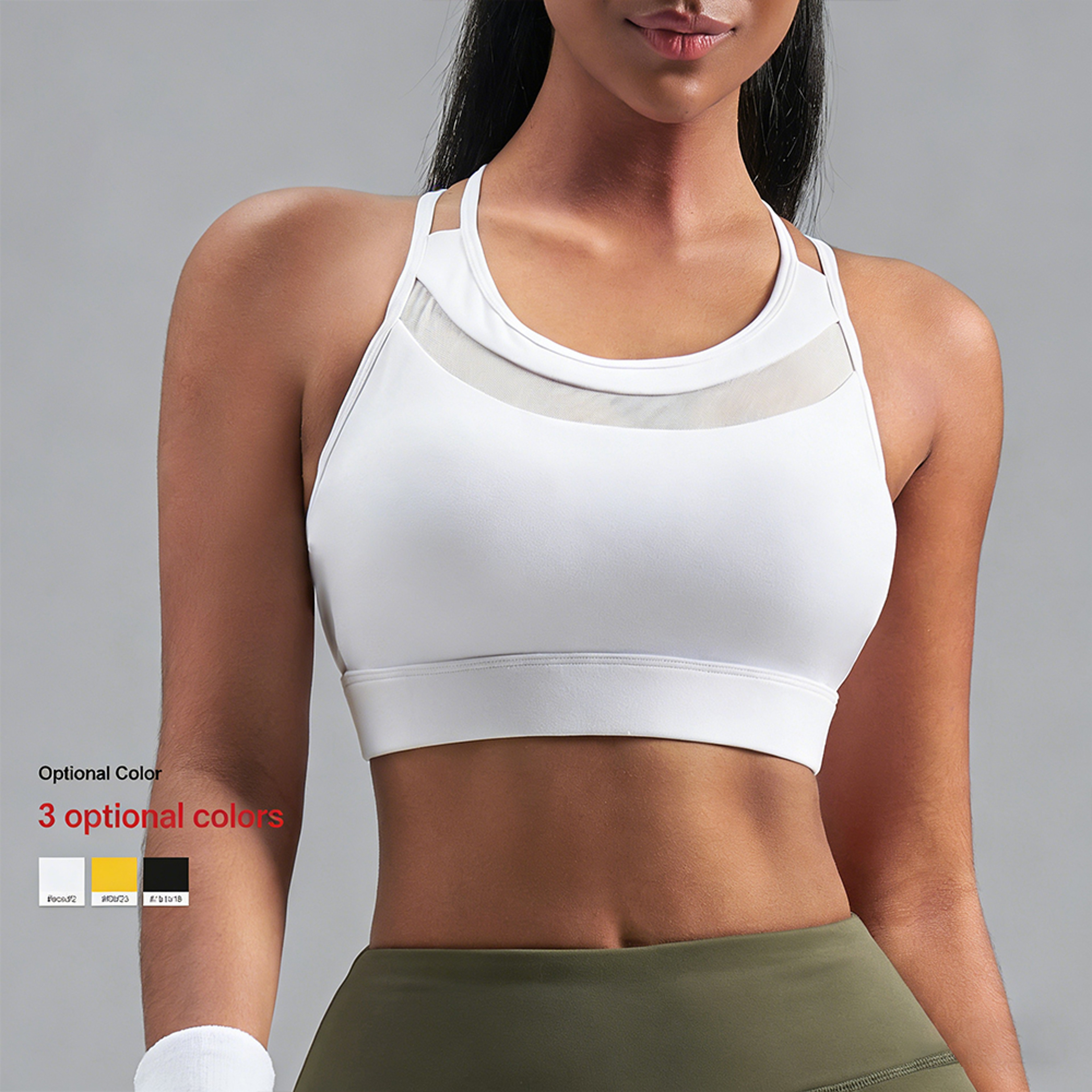 Premium Strappy Back Mesh Sports Bra  Breathable Workout  Supportive Yoga Crop Top For Women 1